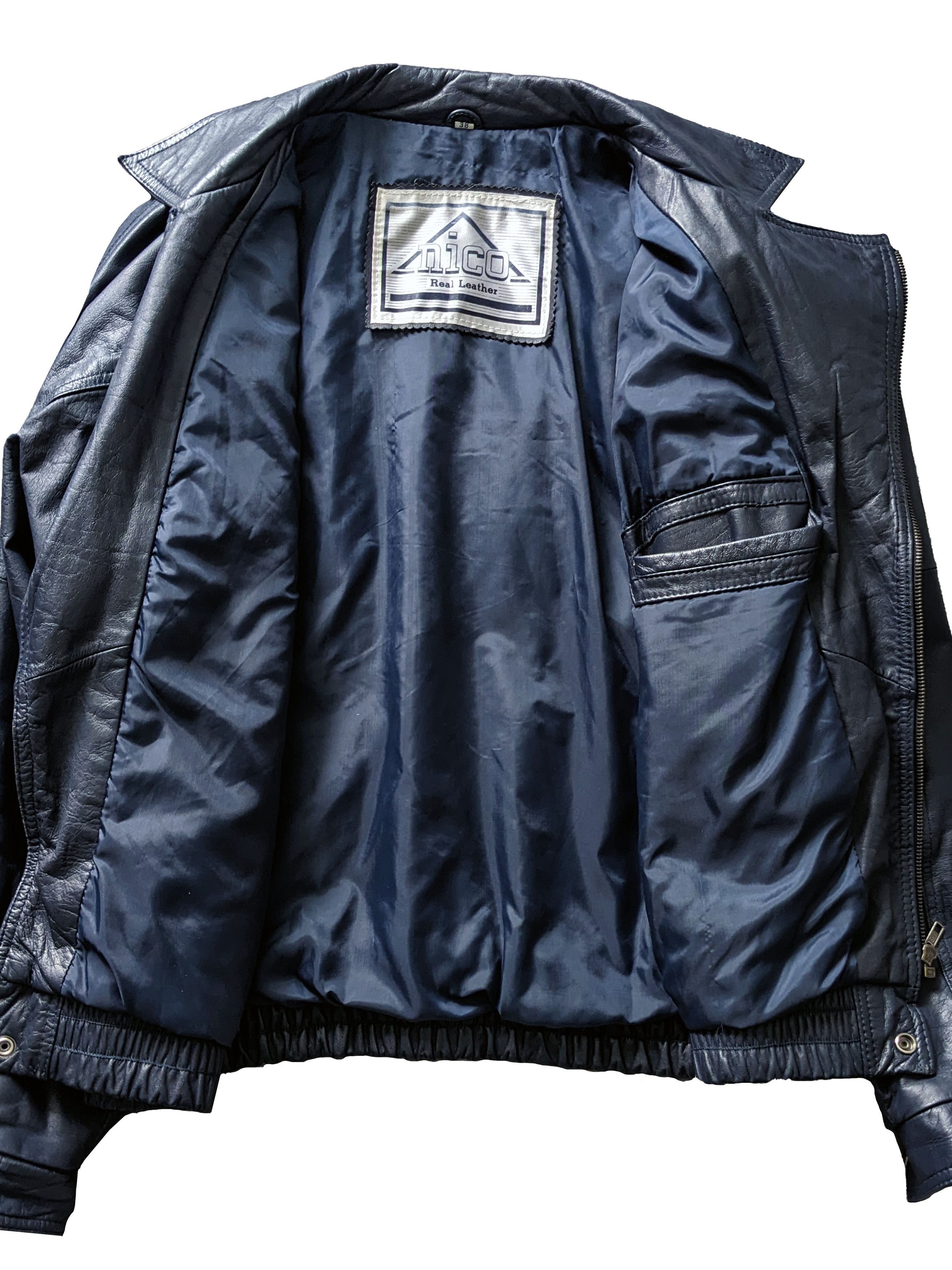 Vintage Vintage 90s Dark Blue Goatskin Leather Biker Bomber Jacket Size US M / EU 48-50 / 2 - 8 Thumbnail