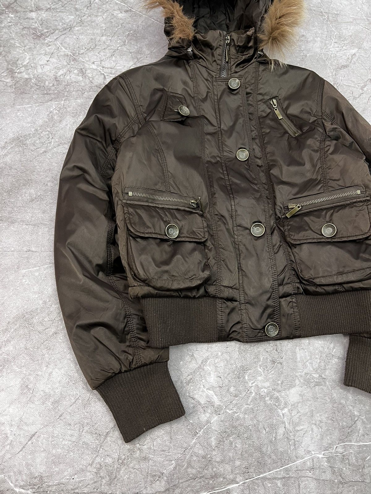 2000s Japanese Punk Grunge Fur Puffer Jacket opium style