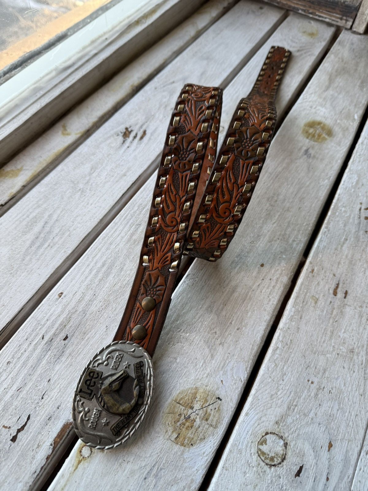 Cowboy Equipment × Leather × Lee Vintage 90s Cowboy Western Lee Riders Leather Belt Size ONE SIZE - 2 Thumbnail