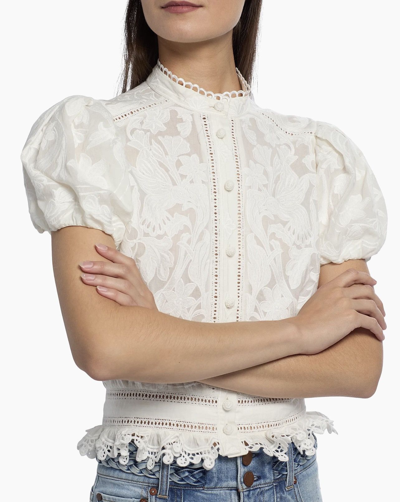 Alice + Olivia ALICE + OLIVIA Loryn Embroidered Short-Sleeve Blouse size XL Size XL / US 12-14 / IT 48-50 - 6 Thumbnail