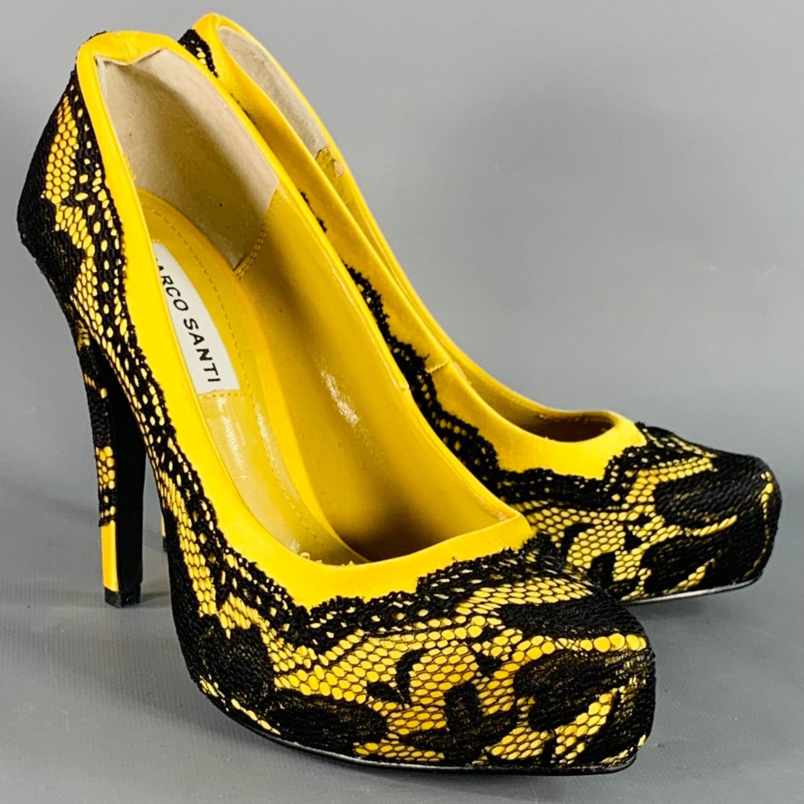 Other Size 6.5 Victoria Black Yellow Lace Stiletto Pumps Size US 6.5 / IT 36.5 - 1 Thumbnail