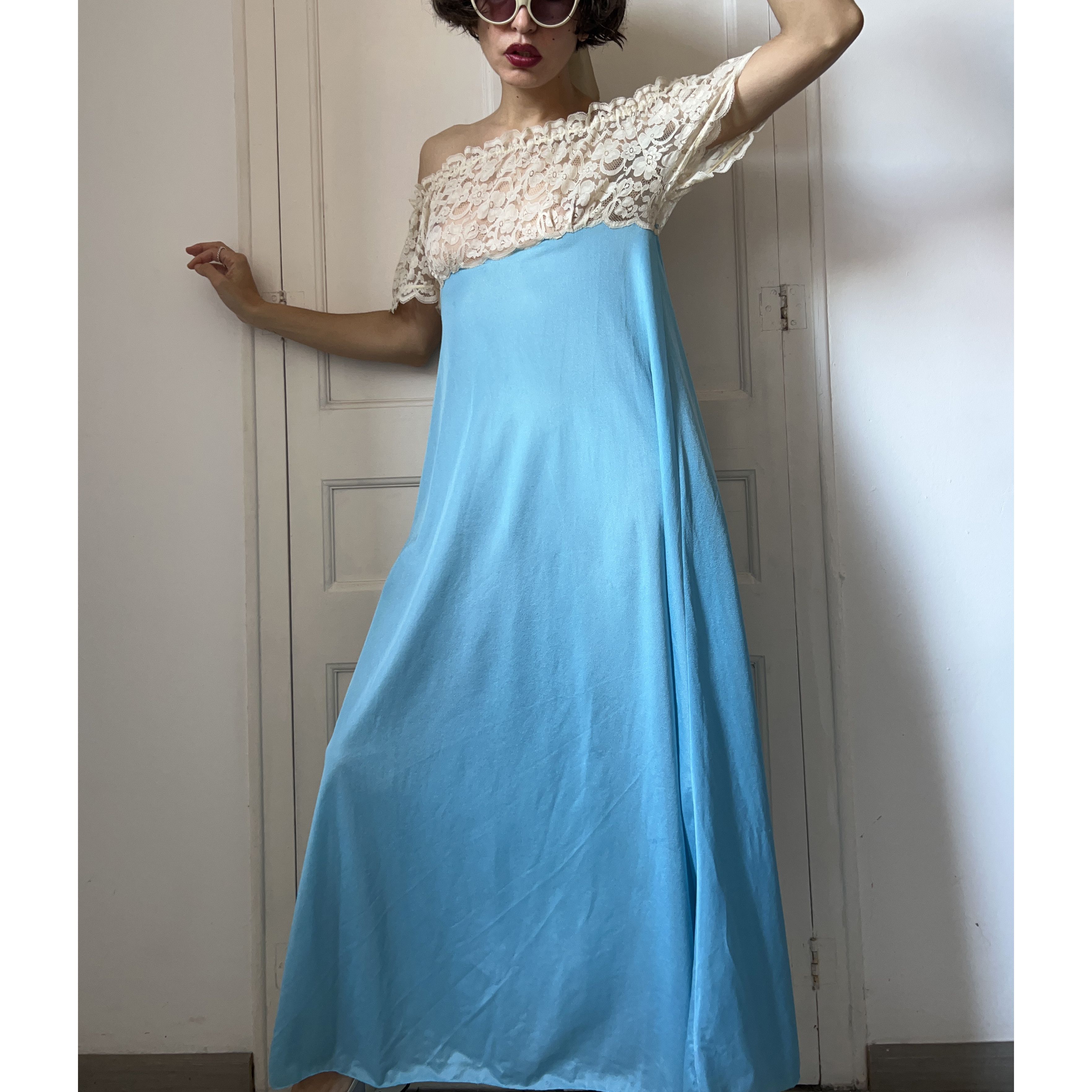 Vintage Vintage 90s Blue Lace off Should Nightgown Size M / US 6-8 / IT 42-44 - 7 Thumbnail