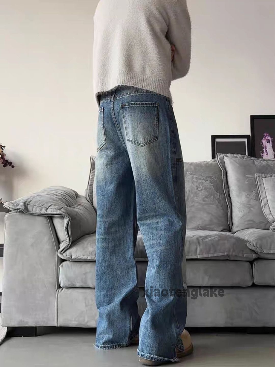 Jean × Vintage washed faded Damaged carpenter yuppie flared jeans Size US 28 / EU 44 - 6 Thumbnail