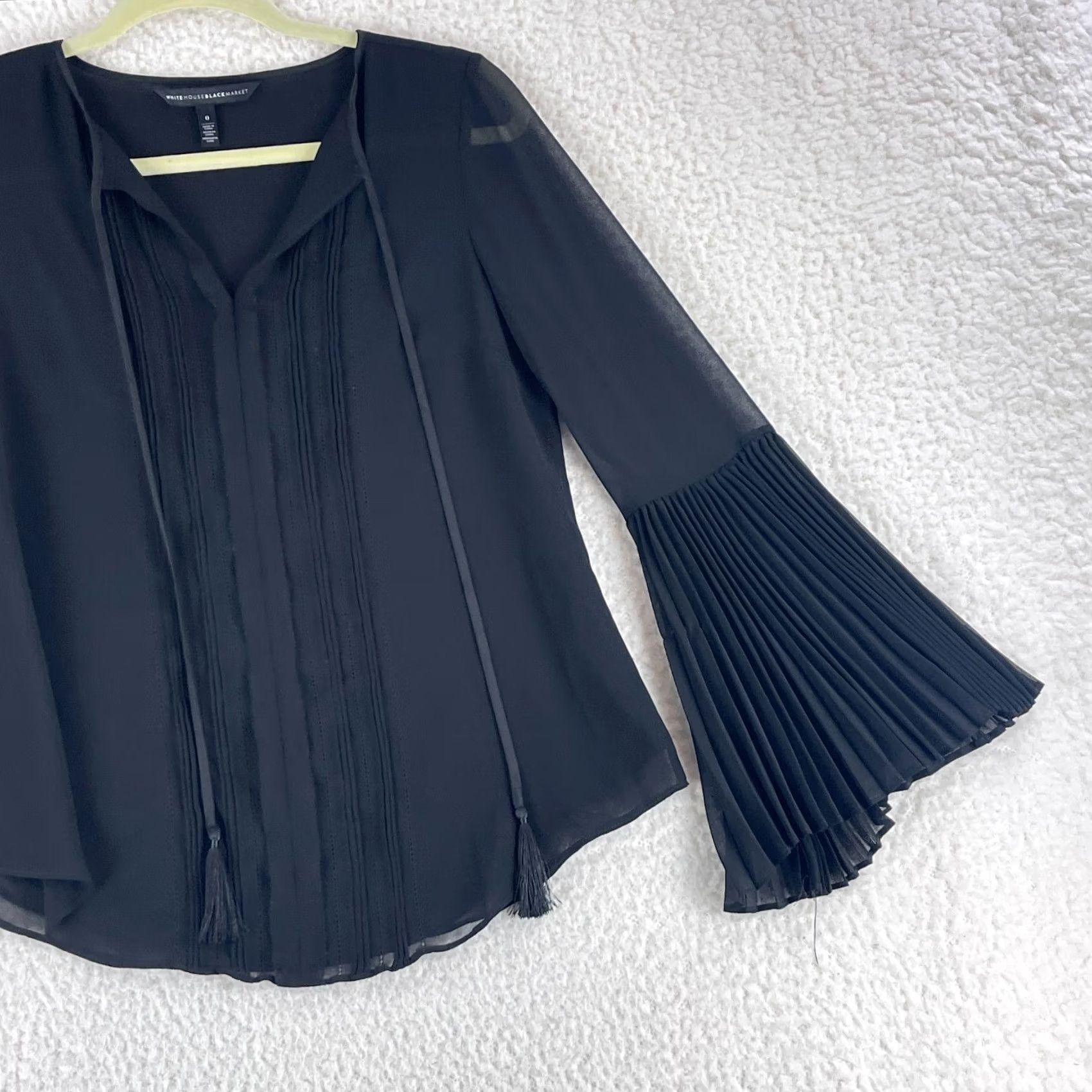 White House Black Market White House Black Market Shirt Womens Size 0 Pleated Chiffon Bell Sleeve Black Shirt Womens 0 Pleated Chiffon Bell Sleeve Black Size XS / US 0-2 / IT 36-38 - 4 Thumbnail