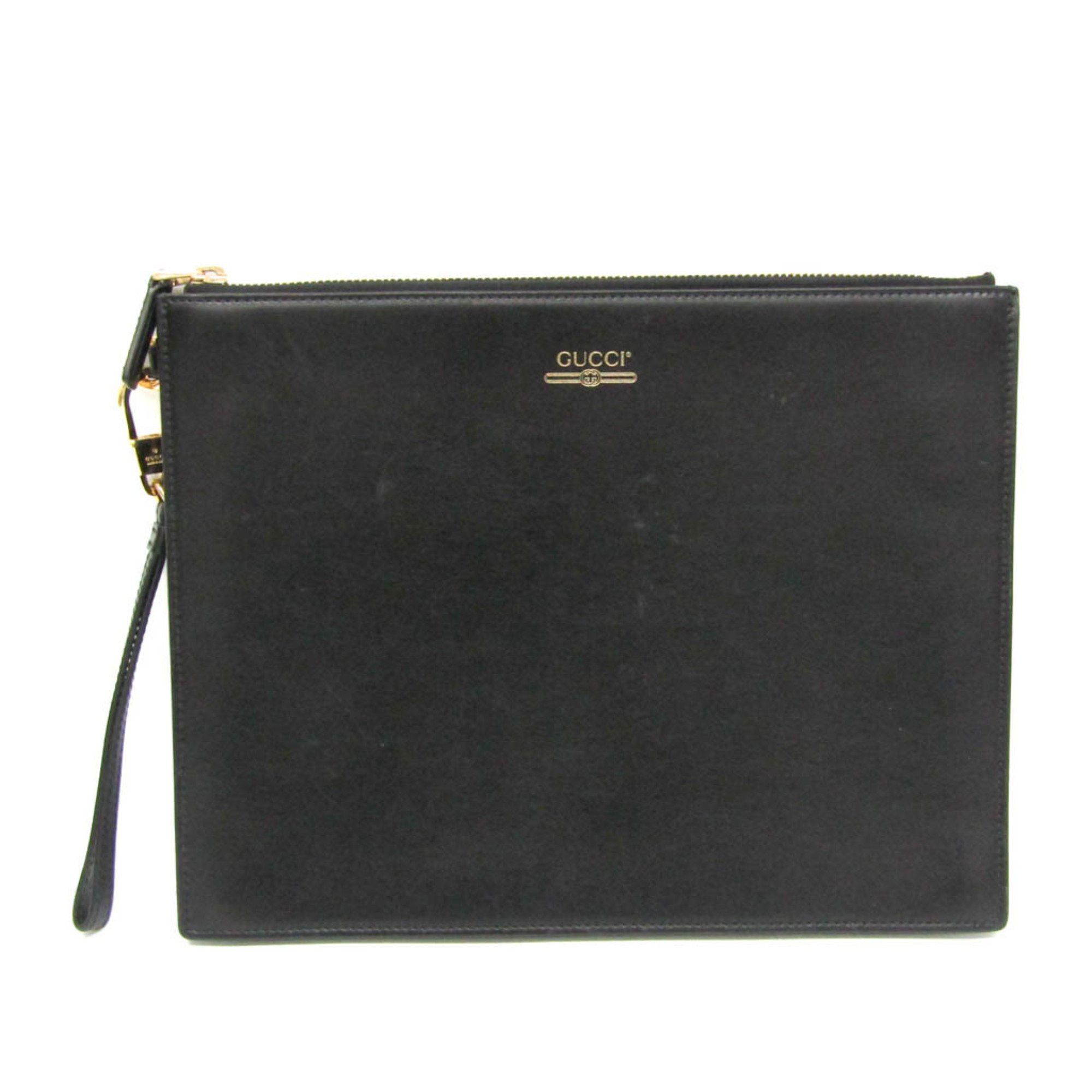 Black Leather Clutch Bag (Pre-Owned)