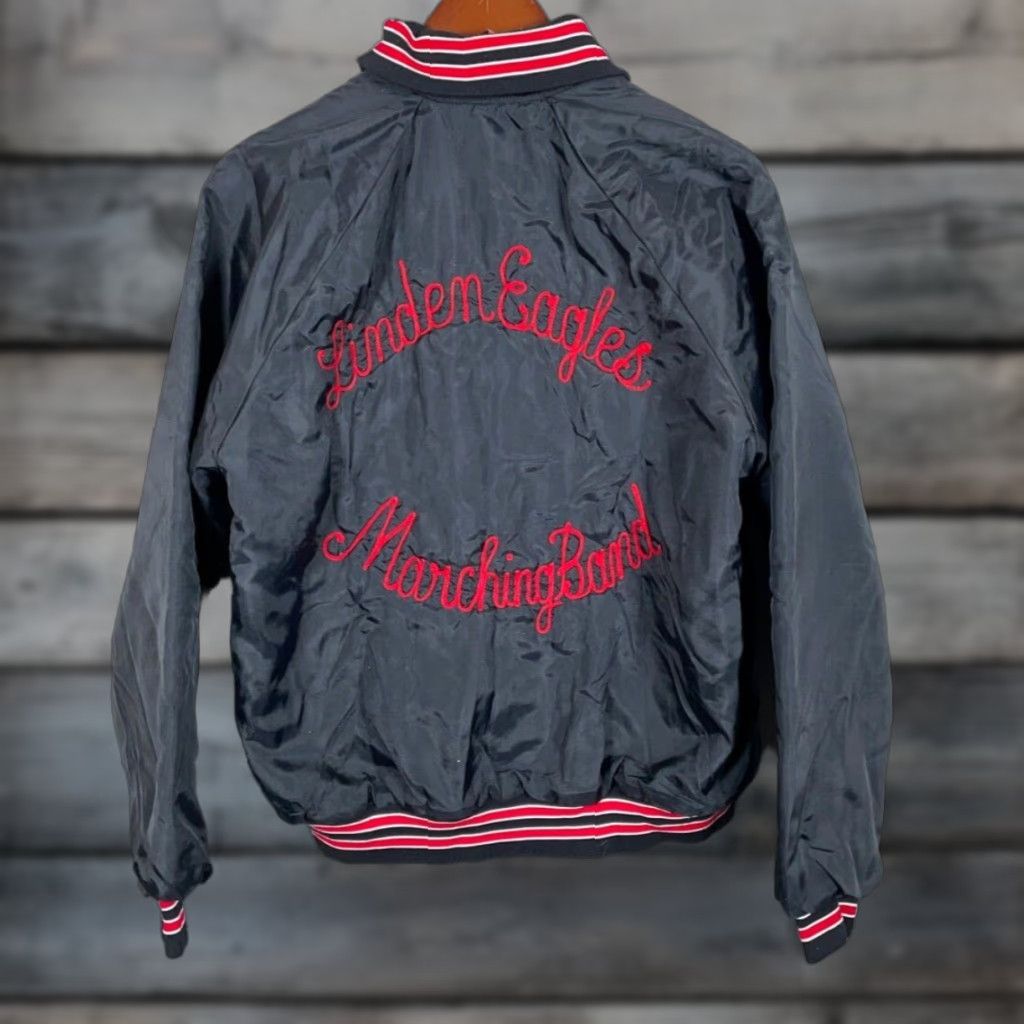 Vintage VINTAGE VTG Linden Michigan Marching Band Satin Jacket Adult Medium Black Chainstitch Size US M / EU 48-50 / 2 - 1 Thumbnail