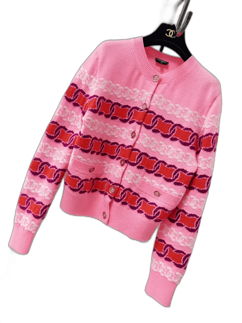 Chanel Chanel Pink Striped Knit Cardigan 23B Size S / US 4 / IT 40 - 1 Thumbnail