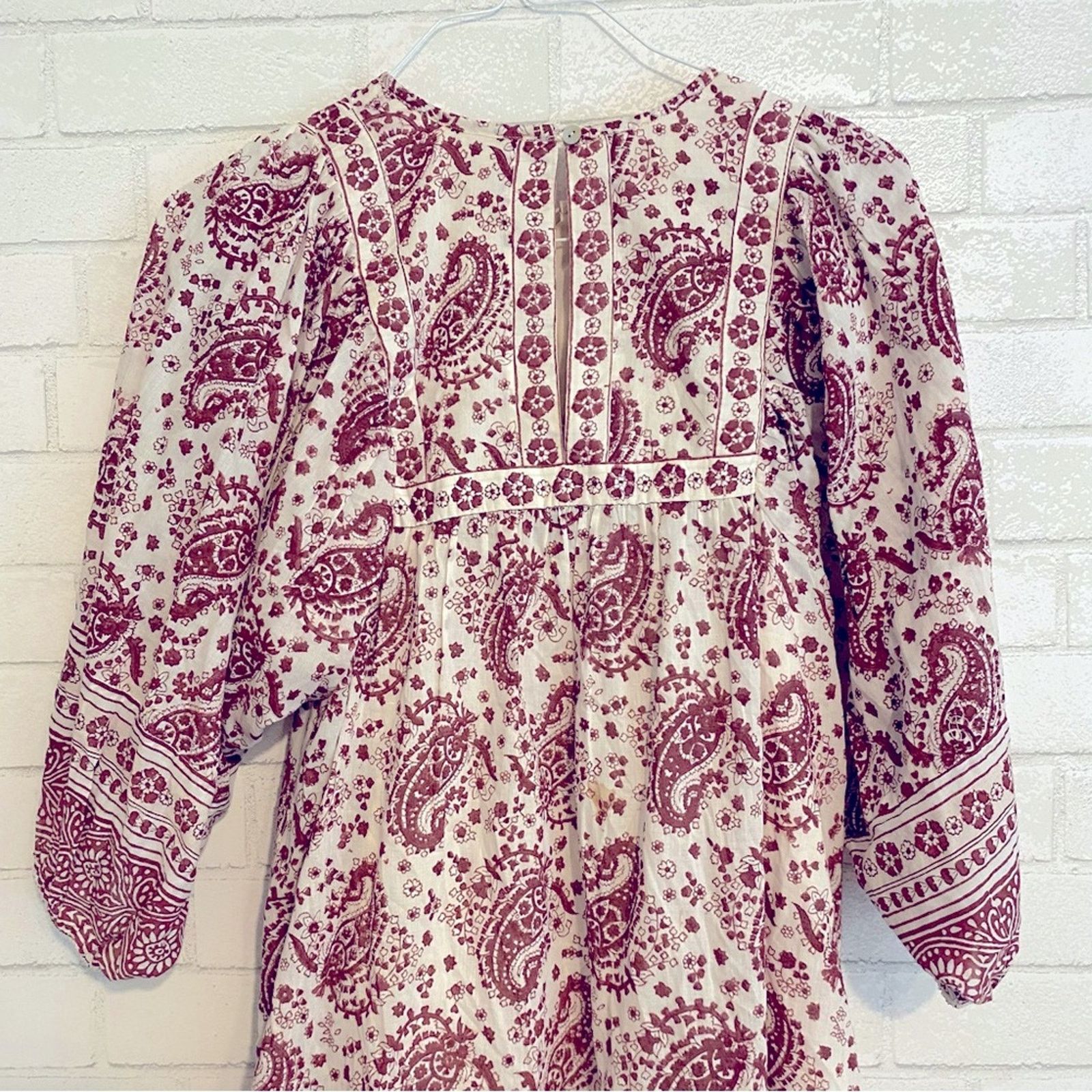 Cleobella EUC Cleobella $198 Mini Dress Burgundy Block Print sz SM Size S / US 4 / IT 40 - 14 Thumbnail