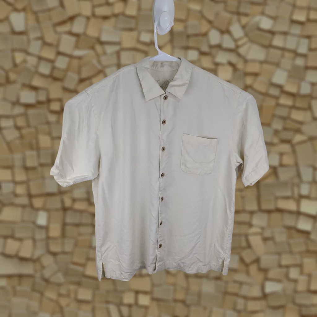 Tommy Bahama VINTAGE Tommy Bahama Silk Hawaiian Shirt Embroidered Marlin Viejo Cigars Large Button-Up Shirt, Cream, Men’s L, Short Sleeve, Casual Size US L / EU 52-54 / 3 - 1 Thumbnail