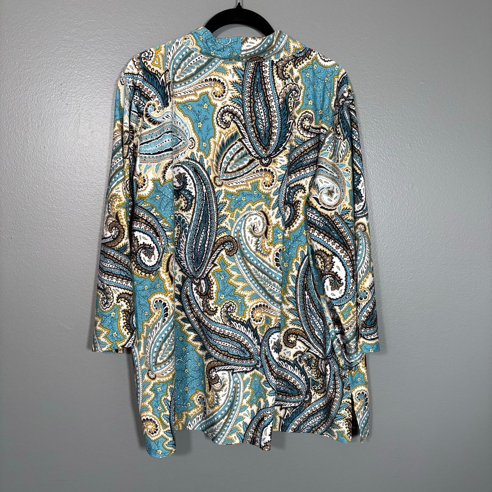 Other Ellen Weaver Turquoise Paisley Old Money Classic Blouse Size XXL / US 16-18 / IT 52-54 - 7 Thumbnail