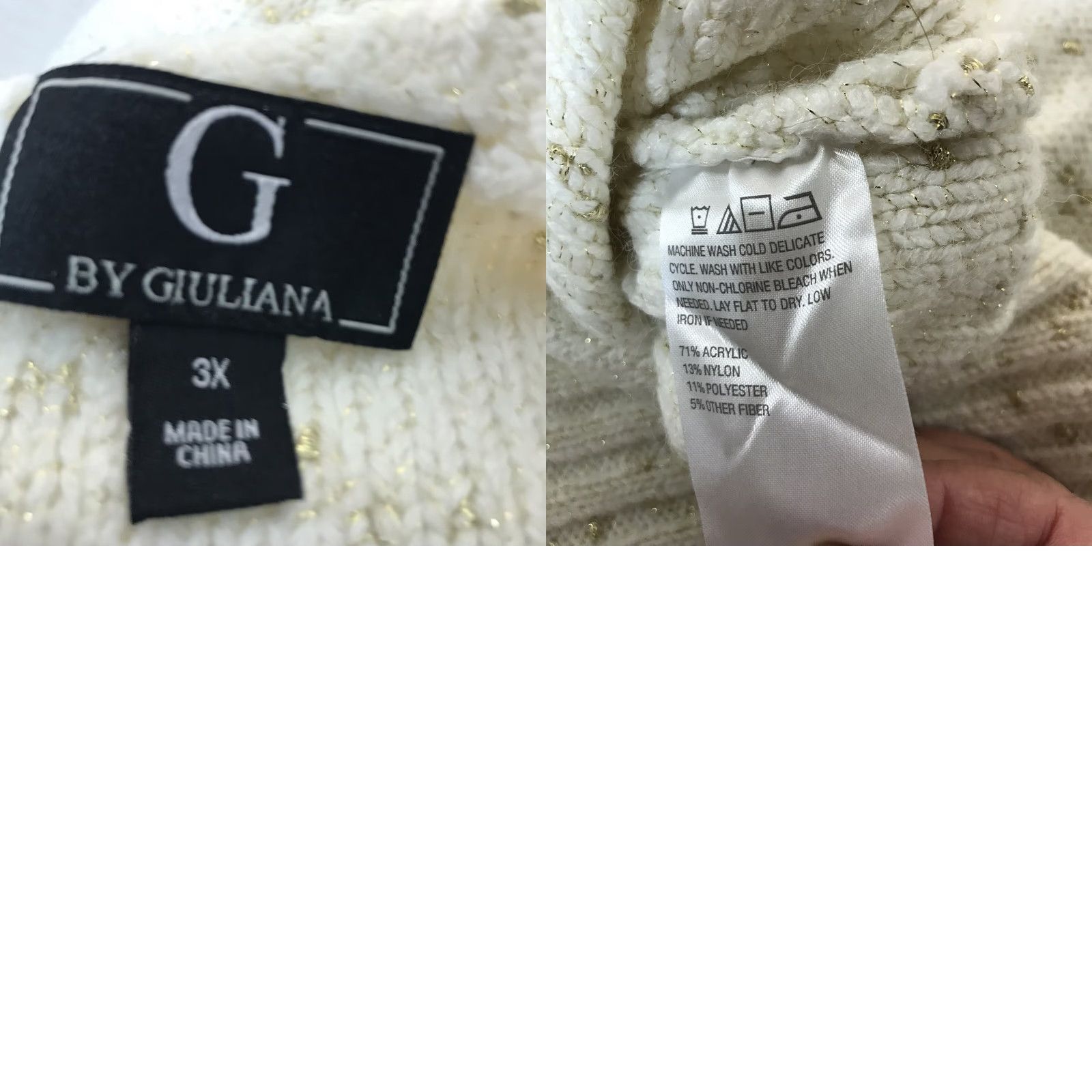 Vintage G By Giuliana Cream Glittery Gold Dots Tight Knit Sweater Womens Size 3X Size XXL / US 16-18 / IT 52-54 - 8 Thumbnail
