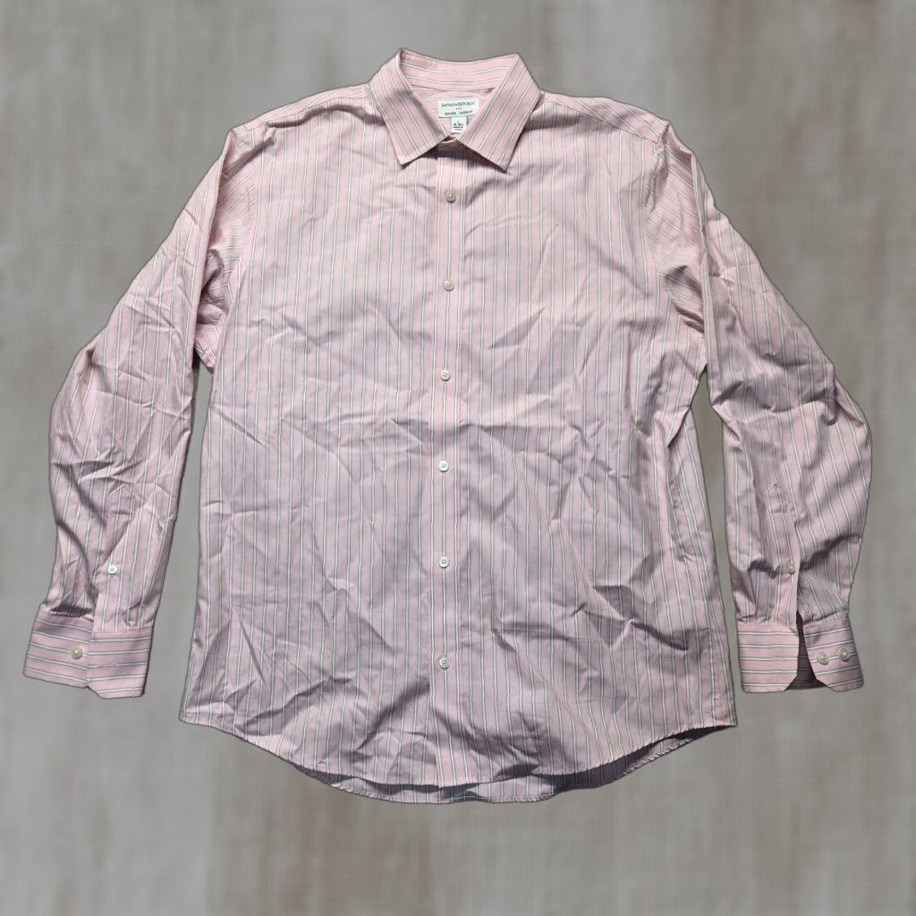 Banana Republic Banana Republic Shirt Striped Pink Button-Up Long Sleeve Mens L 16-16.5 Size 42R - 1 Thumbnail