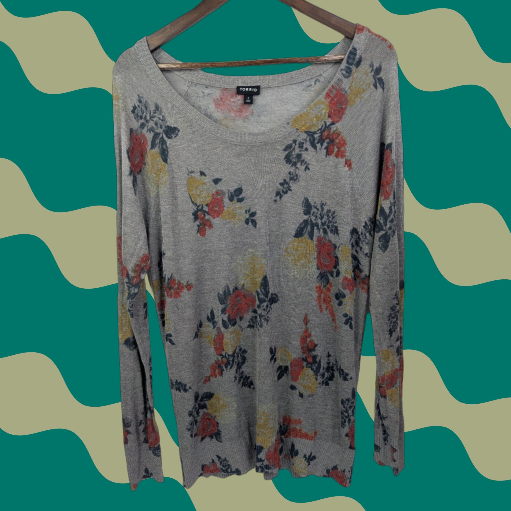 Torrid Torrid Gray Pullover Raglan Sweater Floral Women's 2 Lightweight Top 11424614 Size XXL / US 16-18 / IT 52-54 - 1 Thumbnail