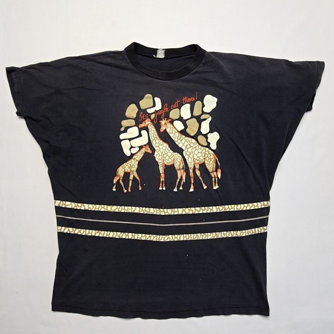 Vintage Vintage Jungle Giraffe Graphic Black 2XL Batwing Shirt 90s Size US XXL / EU 58 / 5 - 1 Thumbnail