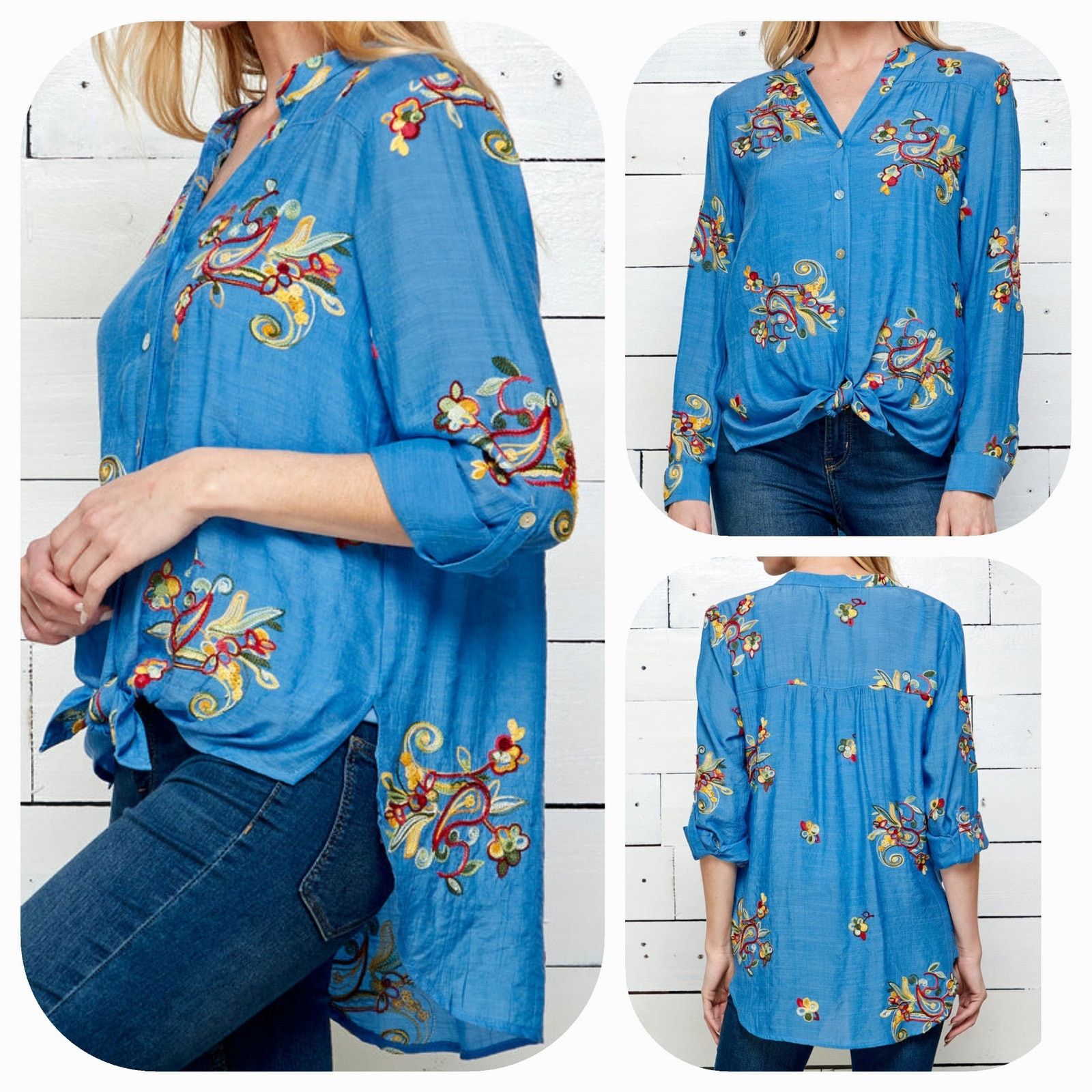 Other EUC Fig & Flower Embroidered Floral Blouse Sz. S Cornflower Size S / US 4 / IT 40 - 1 Thumbnail