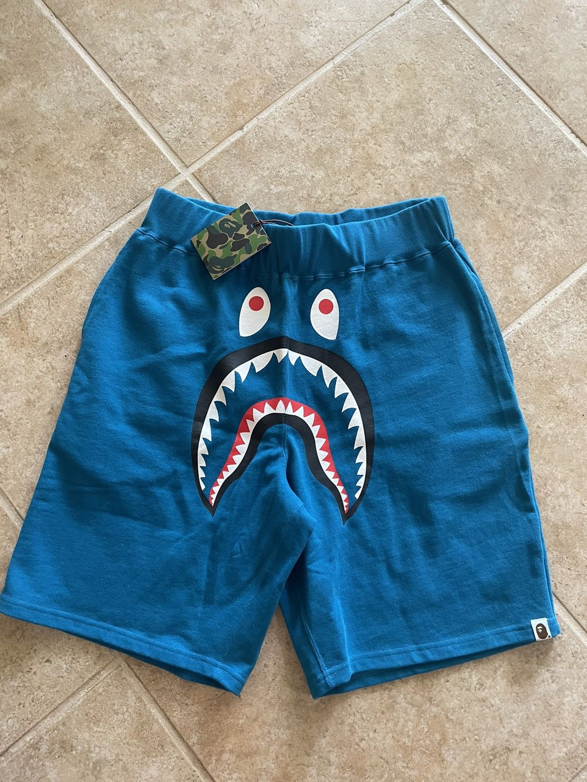 image of Bape Shark Sweat Shorts in Blue, Men's (Size 36)