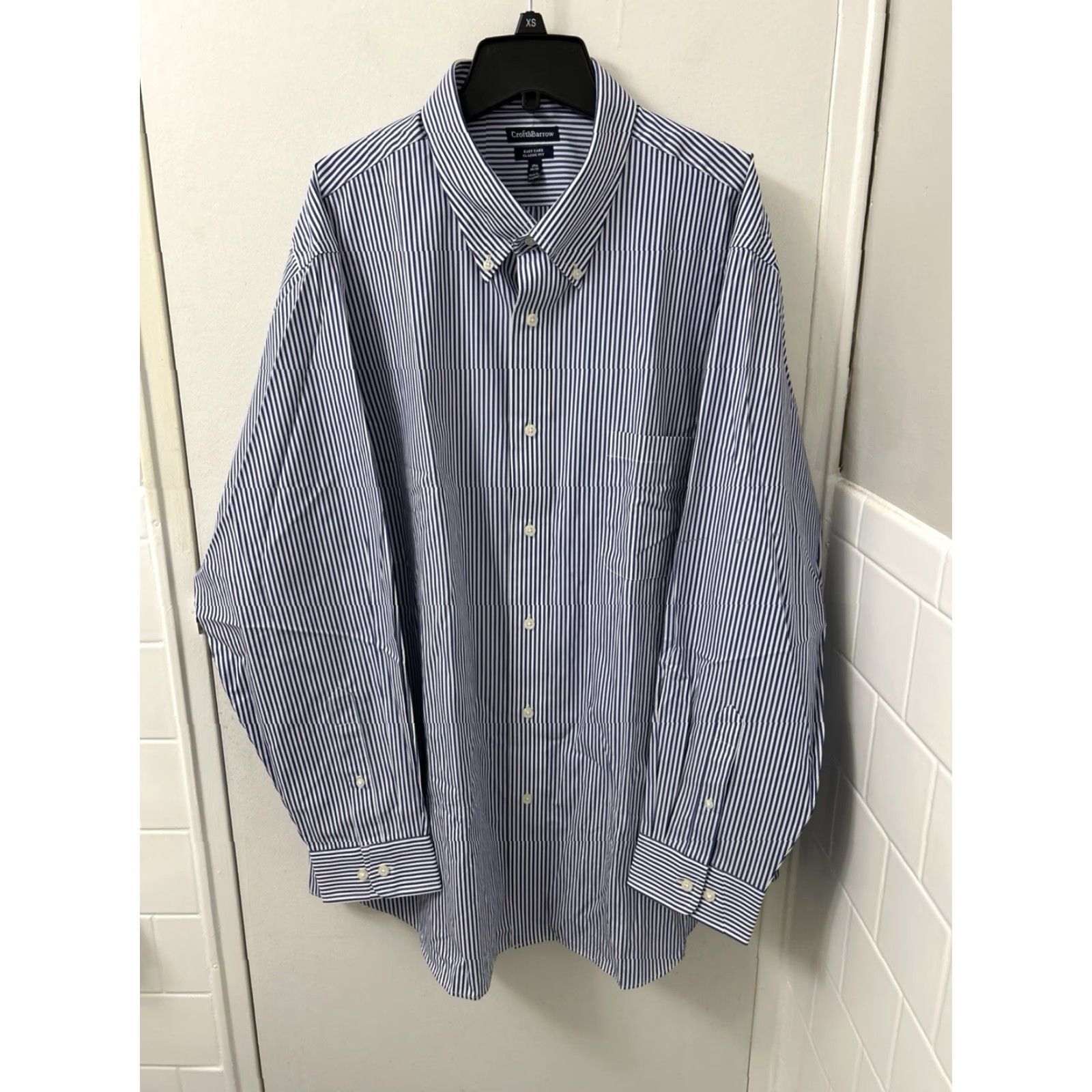 Croft & Barrow Croft & Barrow Shirt Mens 18.5 Blue White Striped Oxford Classic Fit L/S Button-Down Collar Barrel Cuff Size US XXL / EU 58 / 5 - 2 Thumbnail