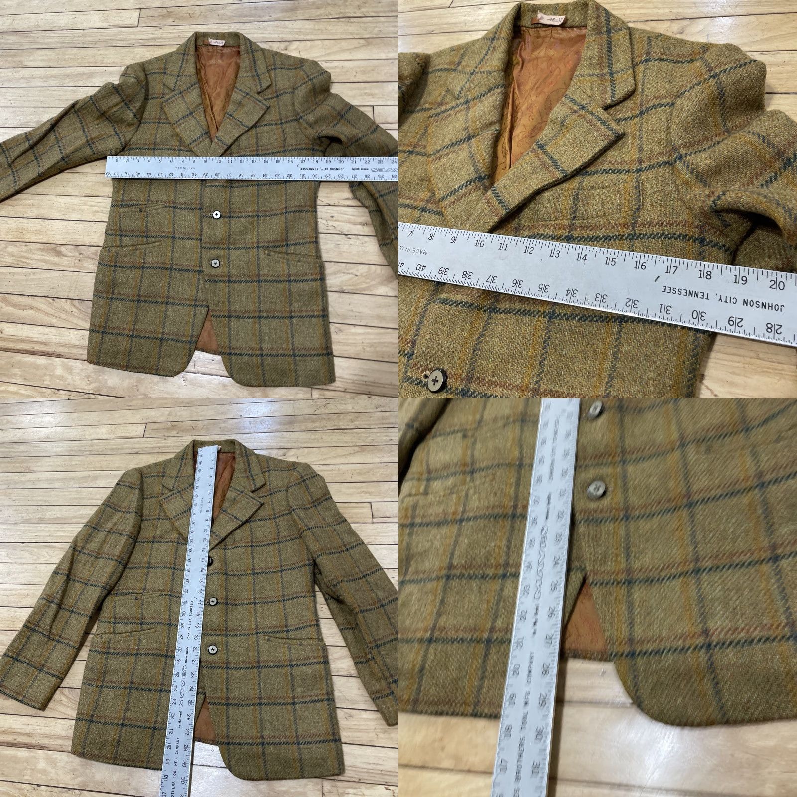 Vintage VINTAGE Hitex Blazer Wool Tweed Plaid Lined 1970s Mustard M Single-Breasted 3-Button notched lapel Unisex Adults Jacket Coat Mens Womens Size 40R - 8 Thumbnail