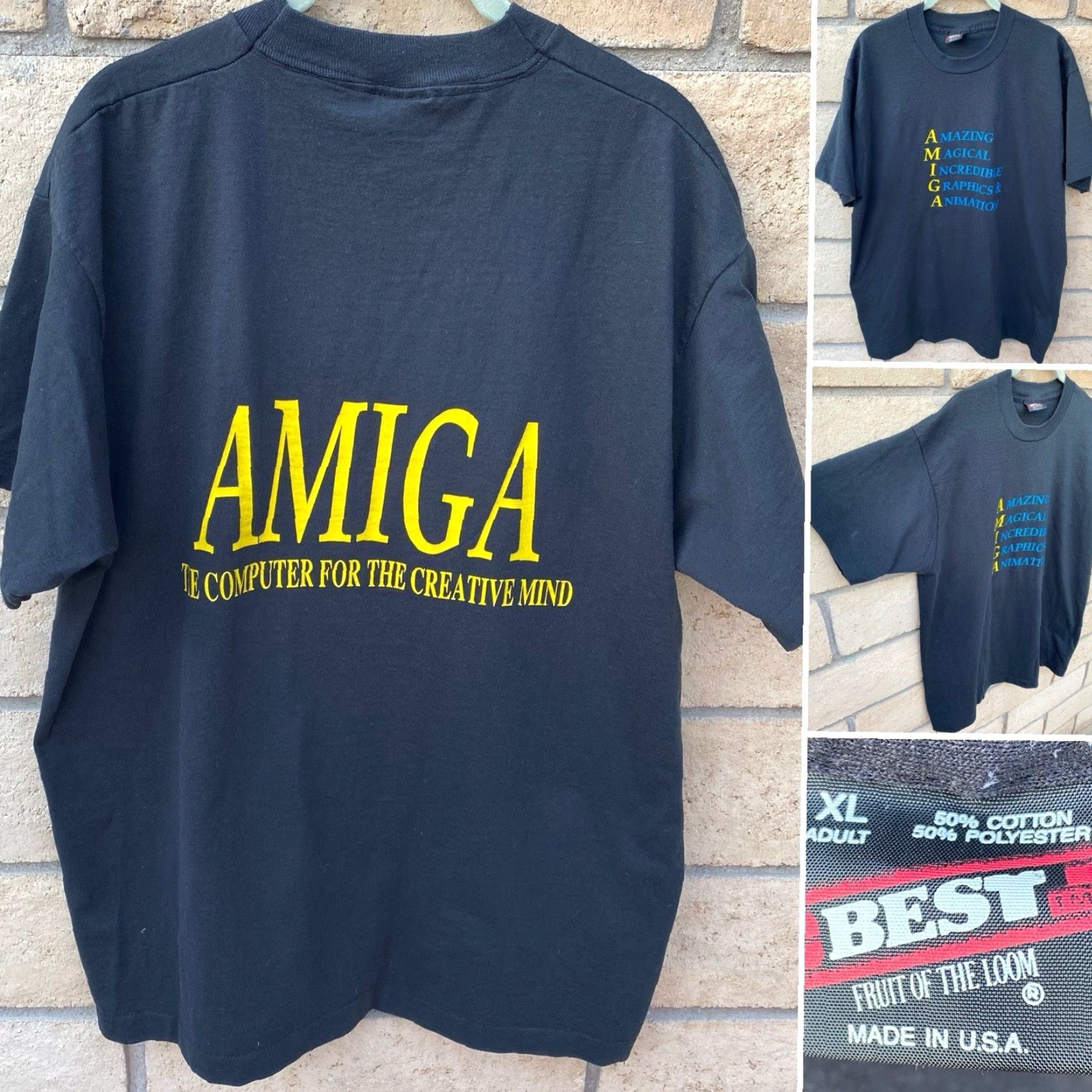 Fruit Of The Loom VINTAGE Amiga Computers Promo Graphic T-Shirt The Computer For The Creative Mind XL Black Unisex Cotton Blend Short Sleeve Size US XL / EU 56 / 4 - 2 Thumbnail
