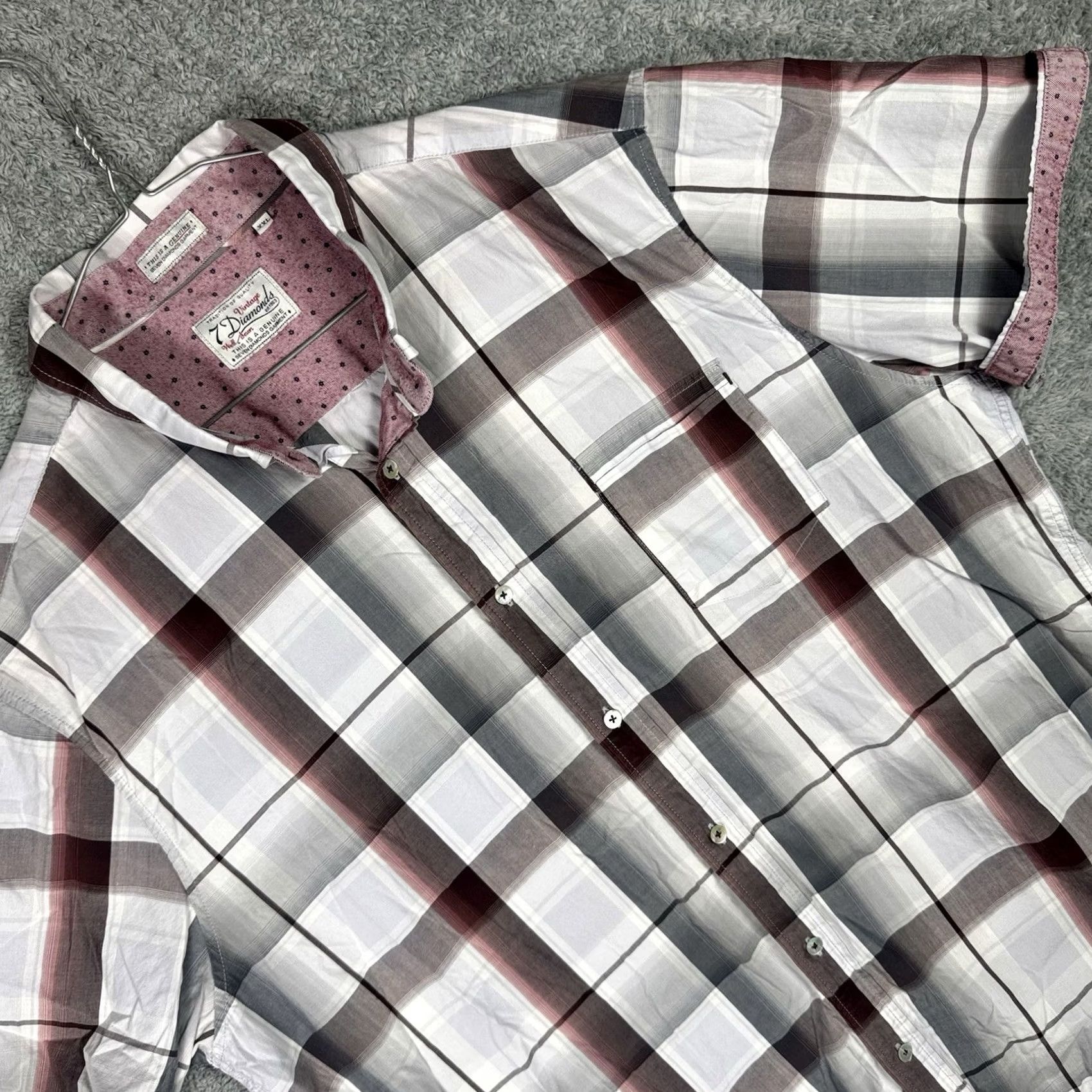 Vintage VINTAGE 7 Diamonds Shirt Mens XXL 2XL Plaid Short Sleeve Flip Cuff Preppy Casual 80s 90s Size US XXL / EU 58 / 5 - 2 Thumbnail
