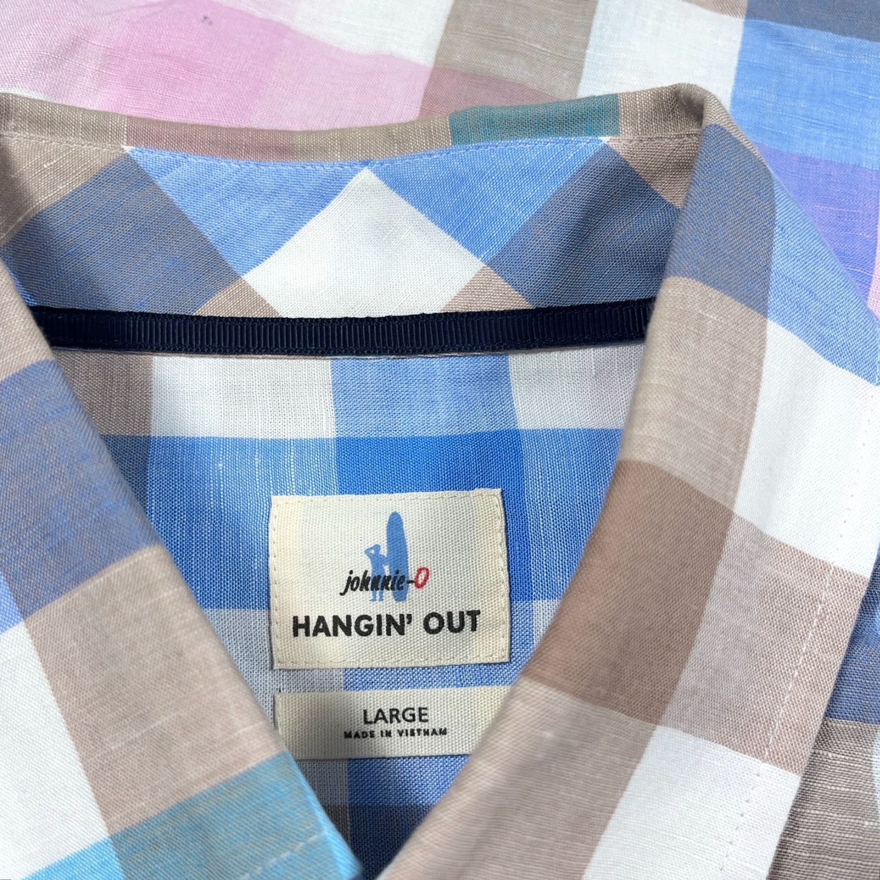 johnnie-O johnnie-O Shirt Men Large Blue Pink Button Up Linen Lyocell Camp Size US L / EU 52-54 / 3 - 6 Thumbnail