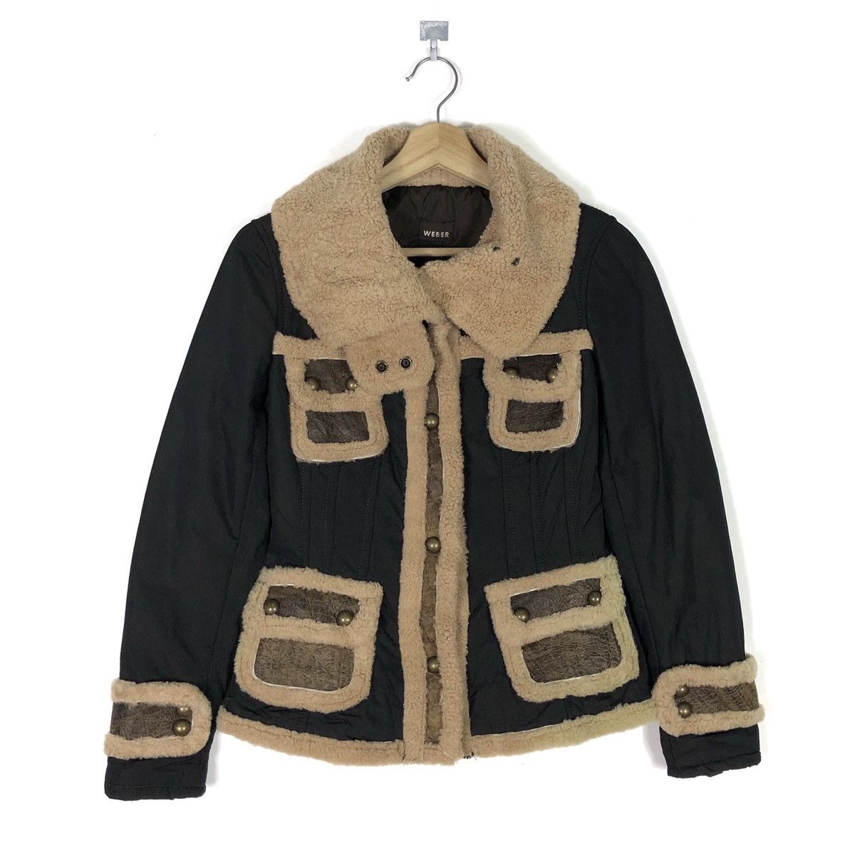 Blackstock & Weber MADE IN ITALY WEBER PATCHWORK SHEEPSKIN SHEARLING JACKET Size XXS / US 00 / IT 34 - 2 Thumbnail