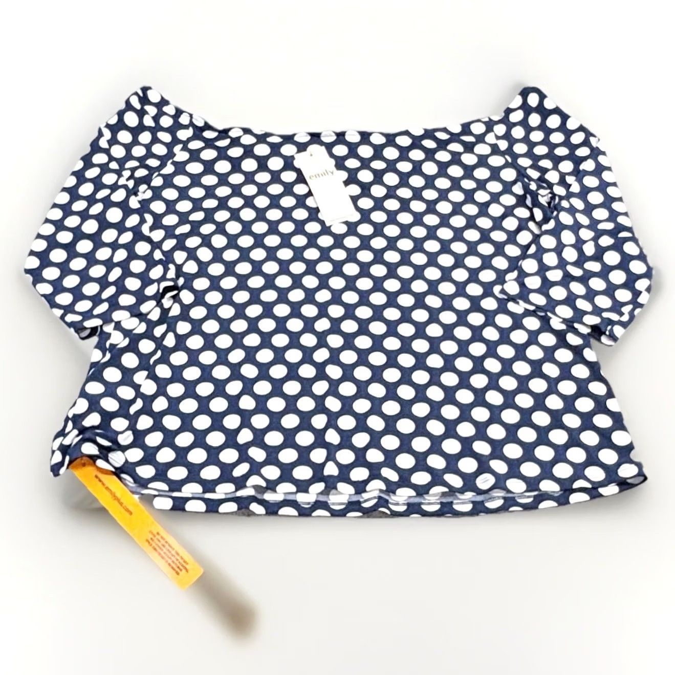 Vintage VINTAGE Emily Kayla Rouched Off The Shoulder Top UK20 Navy White Polka Dot Women’s New Size 3XL / US 20-22 - 2 Thumbnail