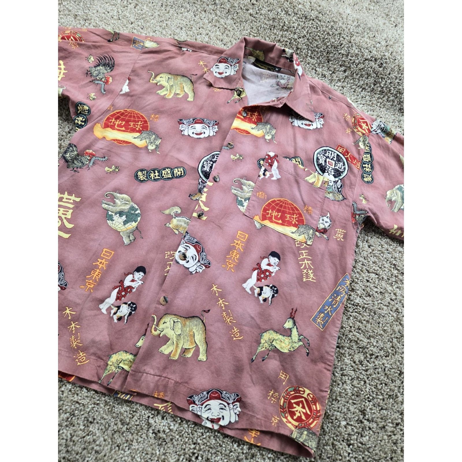 Vintage VINTAGE Monzini Collection Shirt Mens M Pink Asian Graphic Print Button Up Size US M / EU 48-50 / 2 - 2 Thumbnail