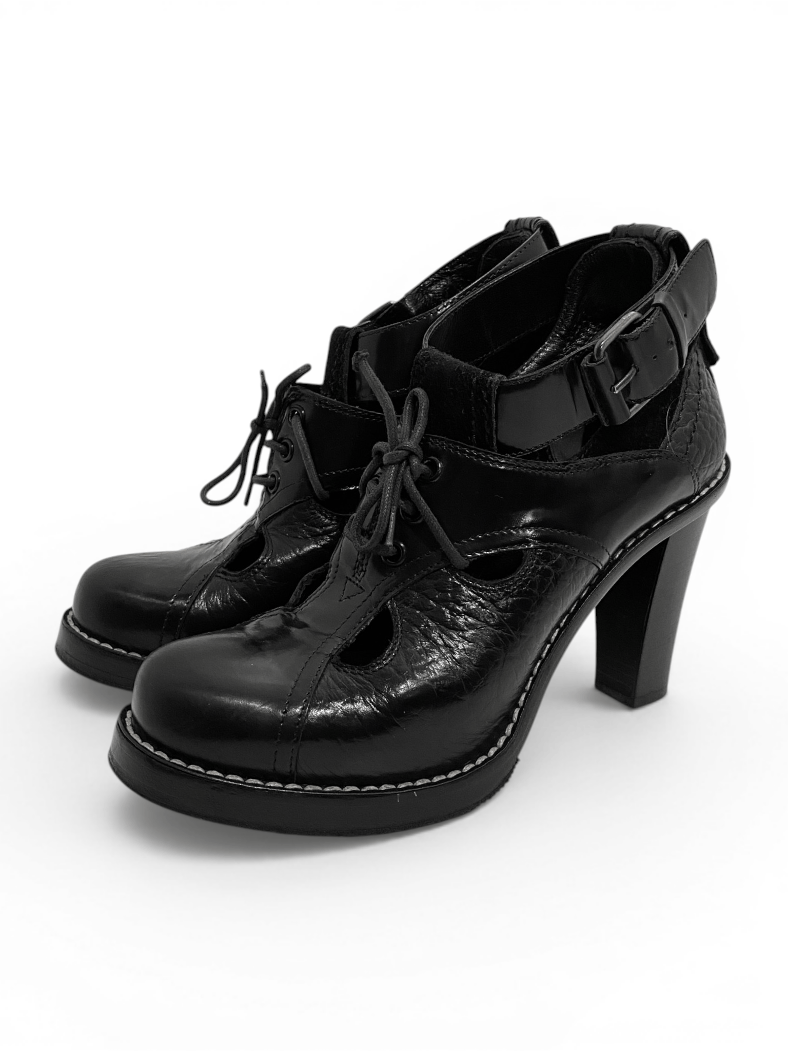 Balenciaga Balenciaga Paris Black Leather Lace Heels Boots Vintage Y2K Size US 6 / IT 36 - 1 Thumbnail