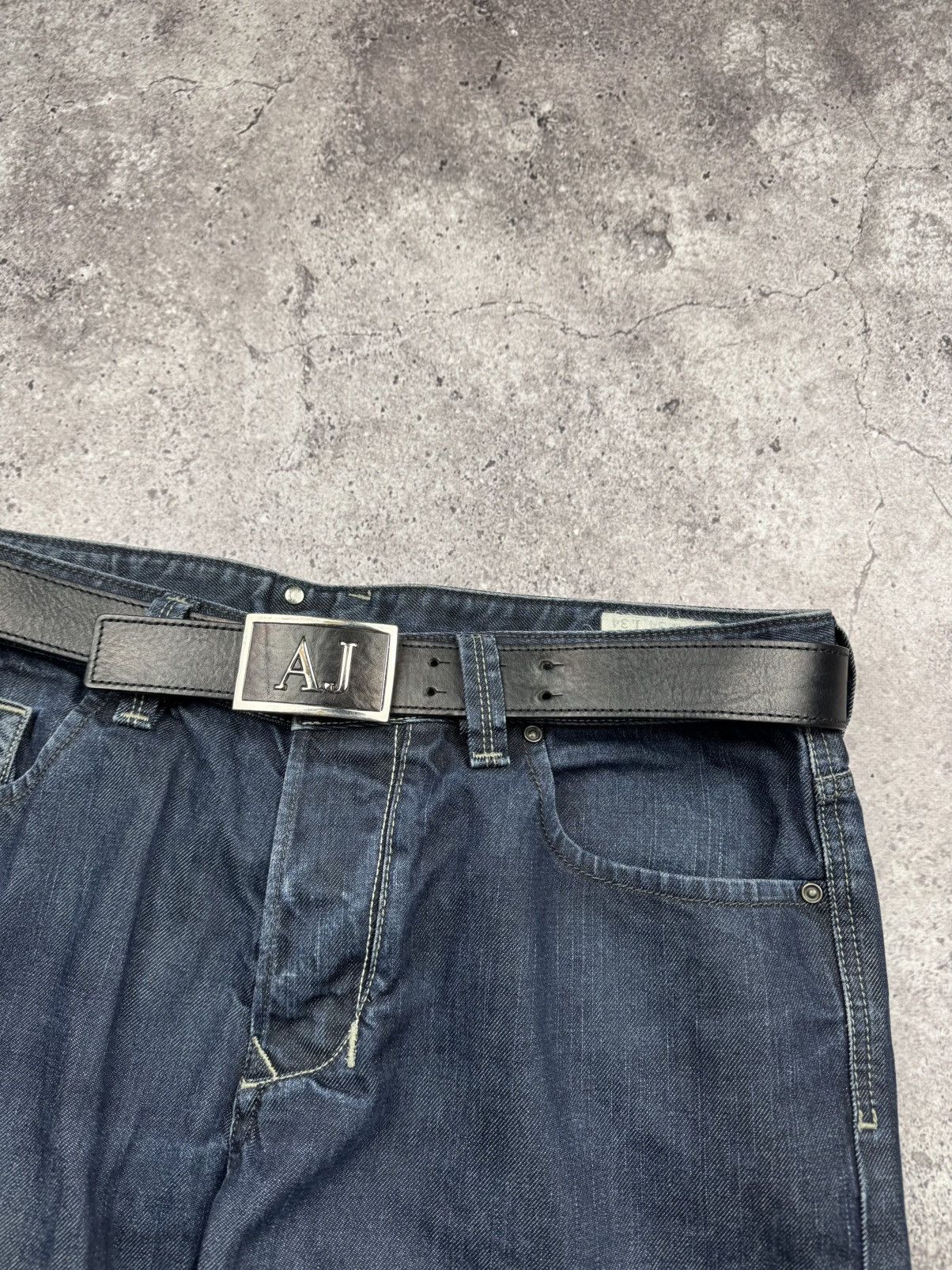 Armani Vintage Armani Jeans Leather Black Belt Rare Buckle Logo Size ONE SIZE - 3 Thumbnail