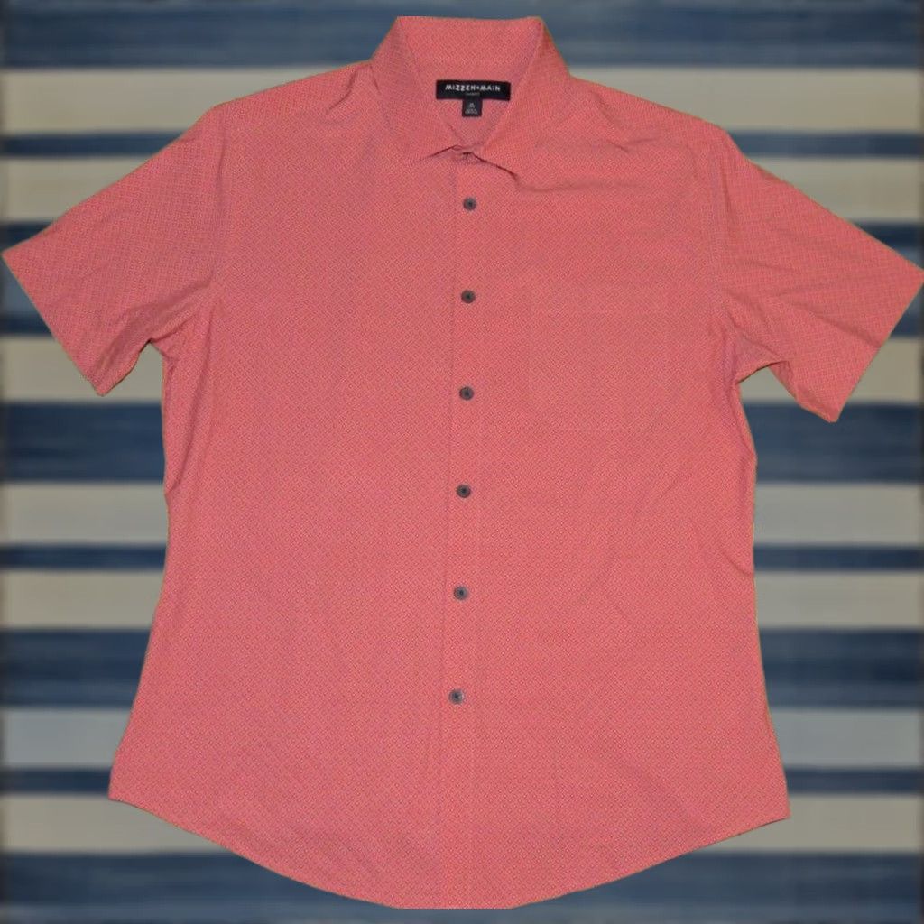 Mizzen+Main MIZZEN + MAIN Pink Printed Short Sleeve Button Down Shirt Trim Medium Shirt Mens XS? Size US M / EU 48-50 / 2 - 1 Thumbnail