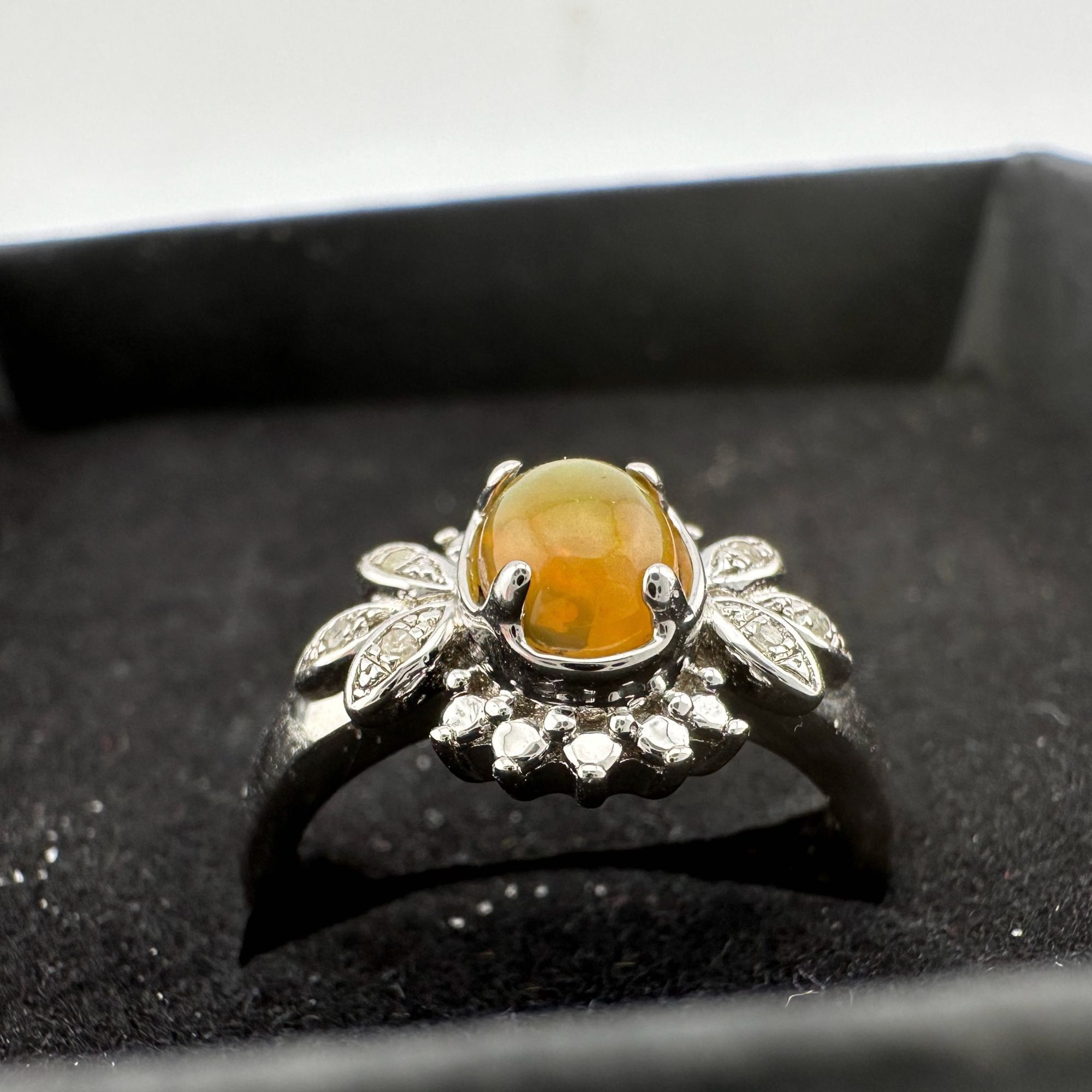 Other Natural Cabochon Australian Opal Ring with Small Diamond Si Size ONE SIZE - 16 Thumbnail
