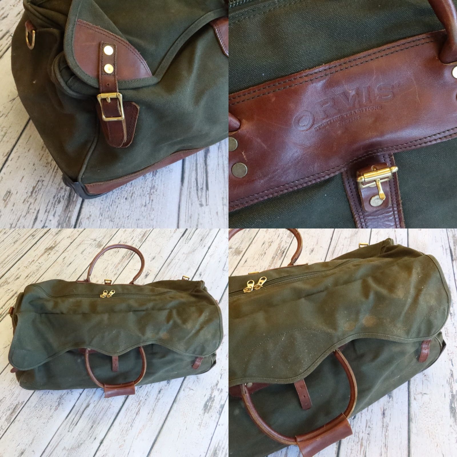 Orvis VINTAGE The Orvis Company Battenkill Leather & Green Rolling Canvas Luggage Bag Size ONE SIZE - 8 Thumbnail