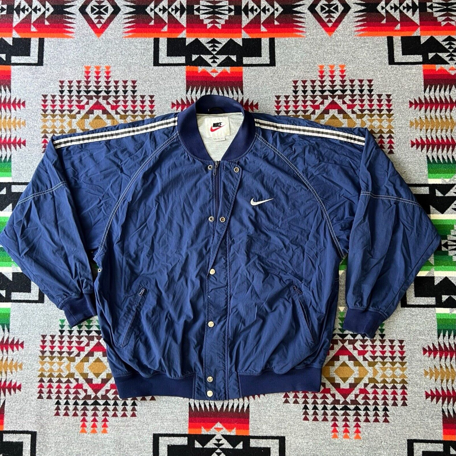 image of Vintage Nike Bomber Windbreaker Snap Full Zip Embroidered Swoosh 90's Size XL A9 in White, Men's