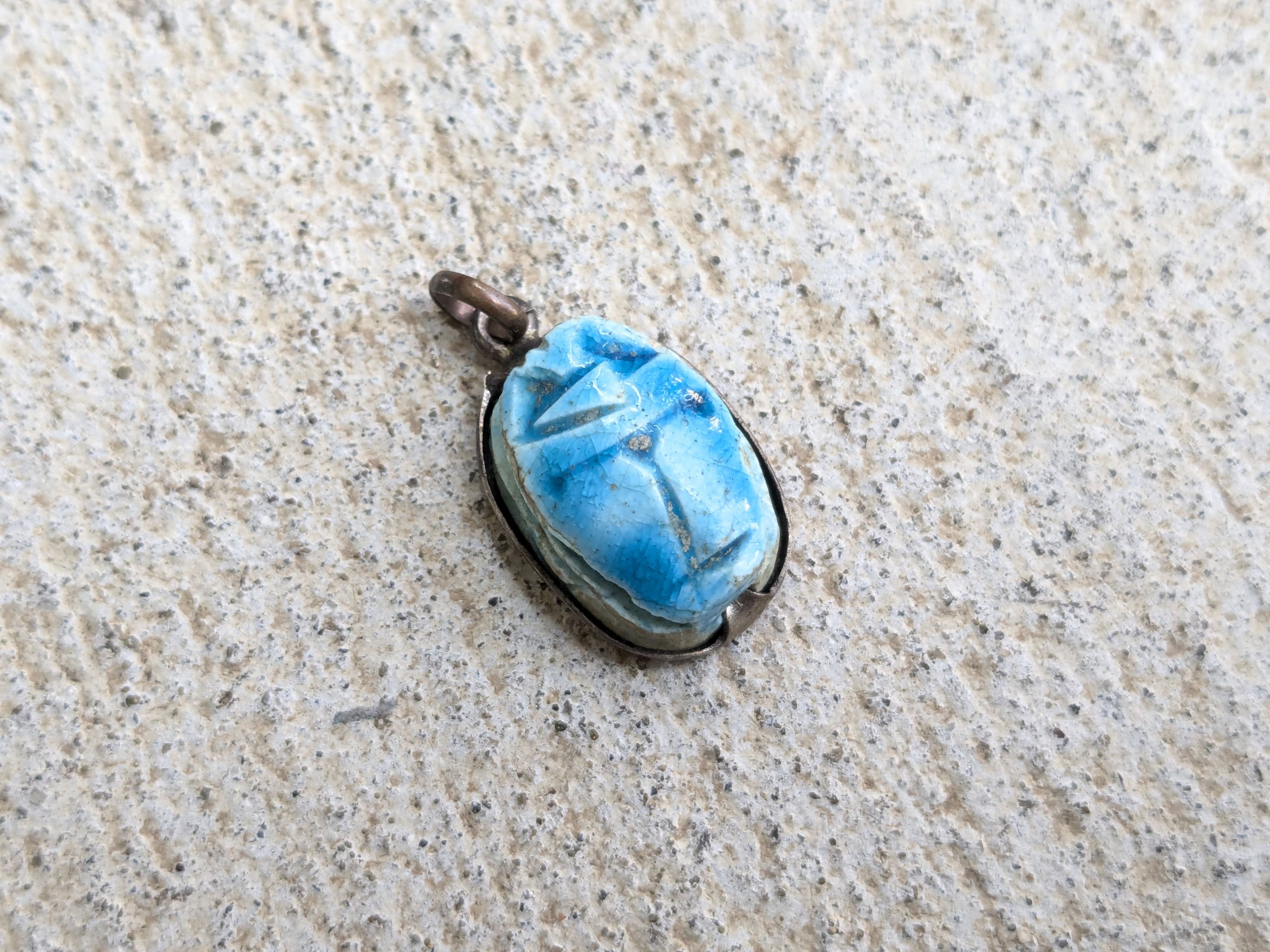 Jewelry × Vintage Scarab Pendant Blue Stone Egypt Kemet Oval Size ONE SIZE - 2 Thumbnail