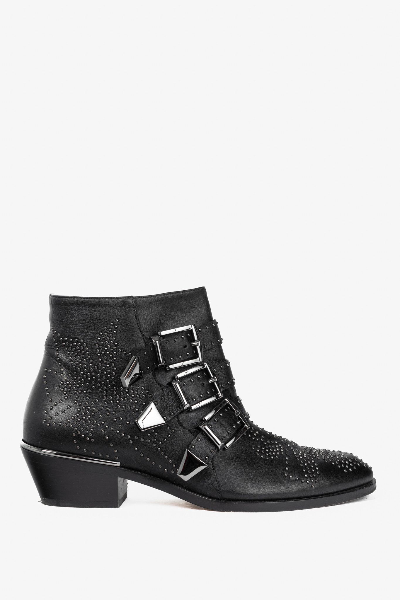 Chloe Chloe Susanna Black Studded Buckle Biker Ankle Boots Size US 5.5 / IT 35.5 - 1 Thumbnail