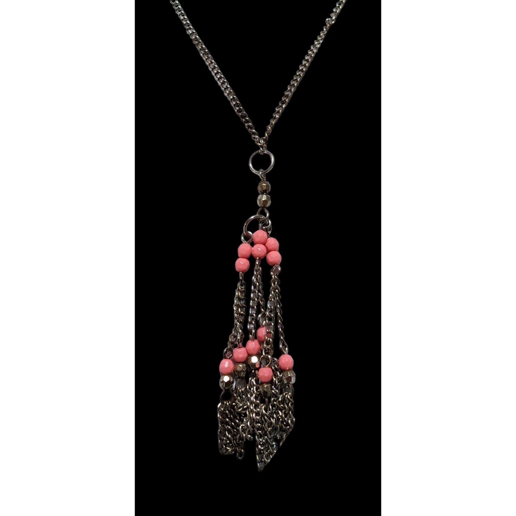 Other Pink And Silver Beaded Chain Tassel Necklace Size ONE SIZE - 2 Thumbnail