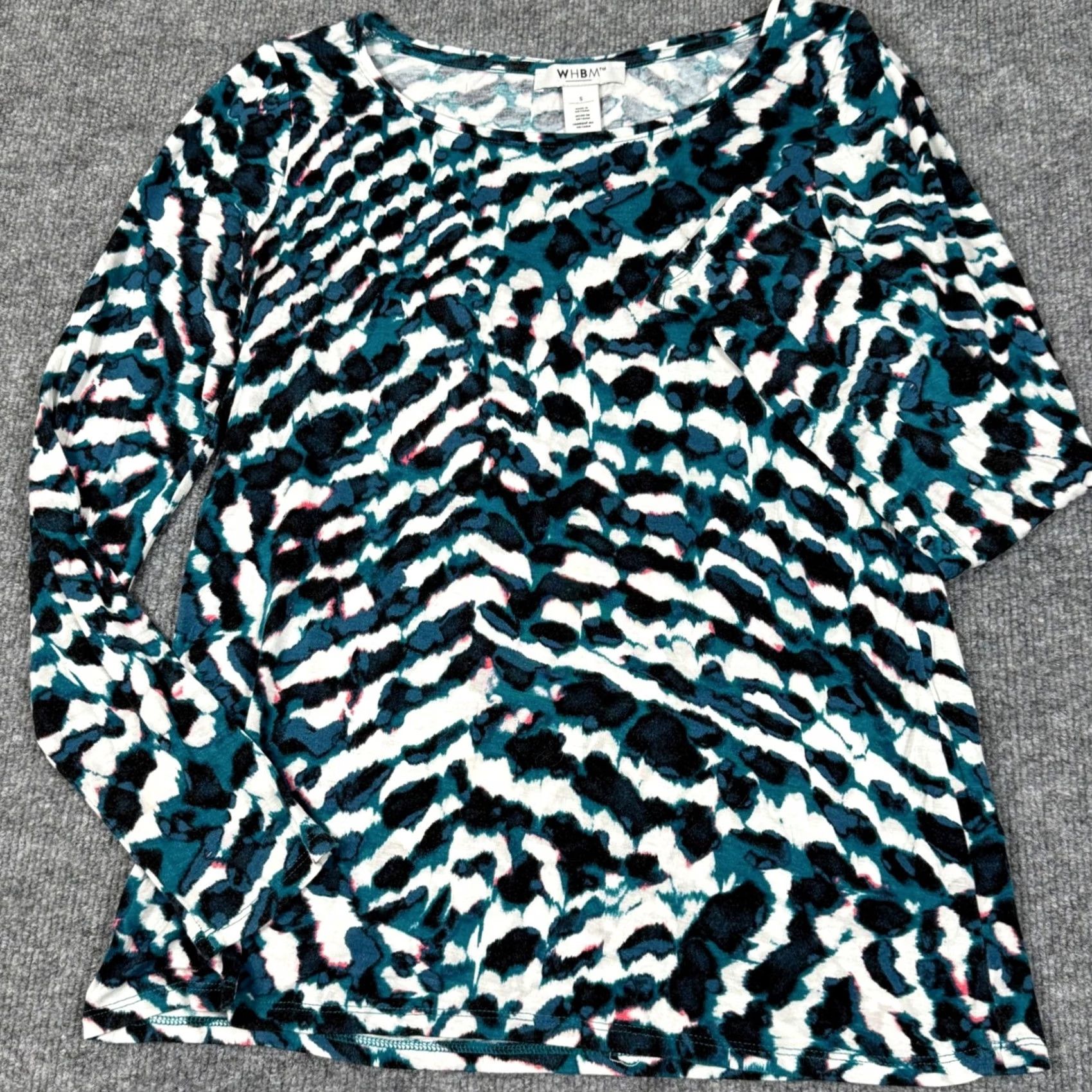 Vintage WHBM Womens Long Sleeve Abstract Print Top Sz S Stretch Soft Round Neck T-Shirt Black Womens All Size S / US 4 / IT 40 - 2 Thumbnail