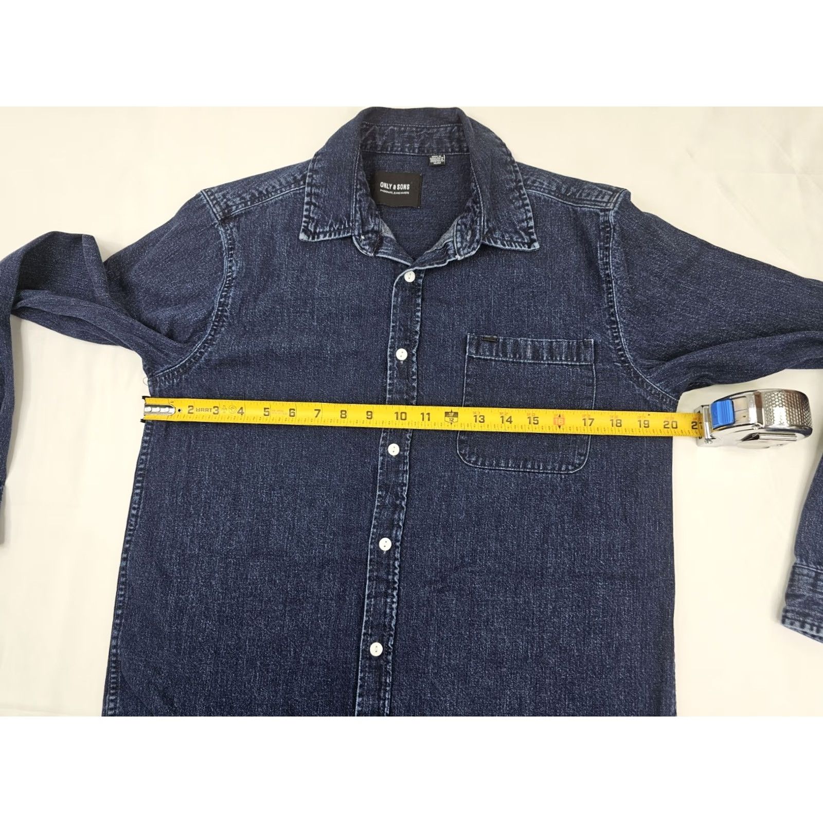 ONLY & SONS ONLY & SONS Denim Button-Up Shirt Men M Dark Wash Blue Shacket Casual Work Long Sleeve 40 in Chest Solid Cotton Button Front Front-Button Casual Mens Size US M / EU 48-50 / 2 - 5 Thumbnail