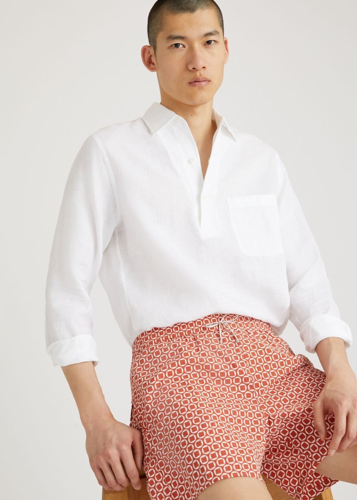 Loro Piana o1srvl11e1024 Optical Bay Swim Trunk in Red/White Size US 34 / EU 50 - 6 Thumbnail