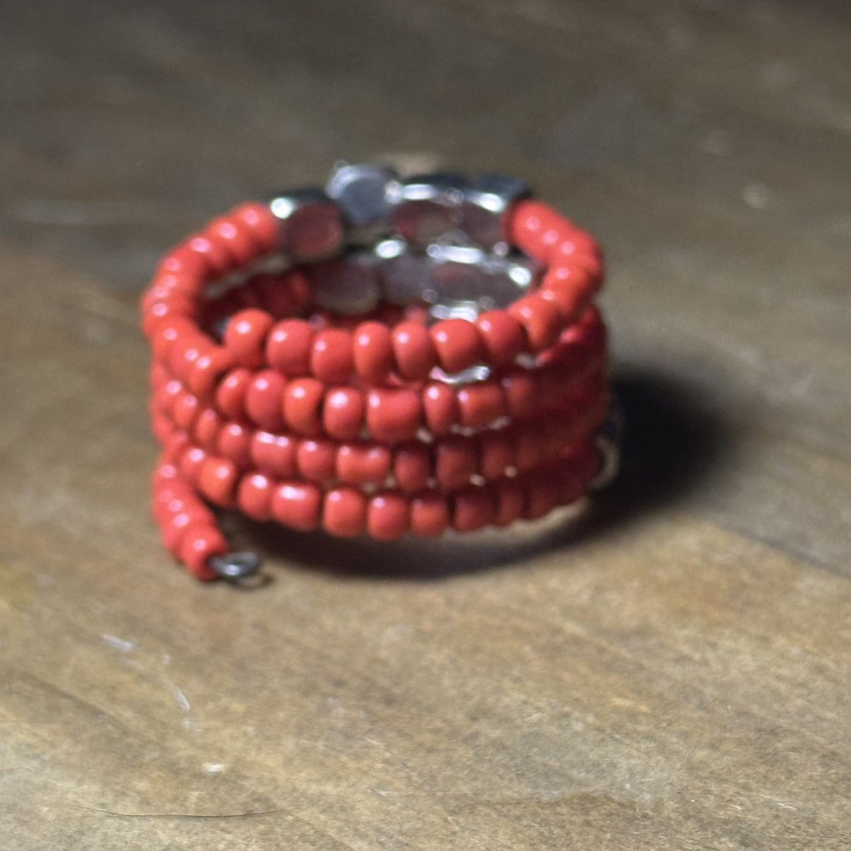 Other Coral and silver beaded wrap ring Size ONE SIZE - 6 Thumbnail