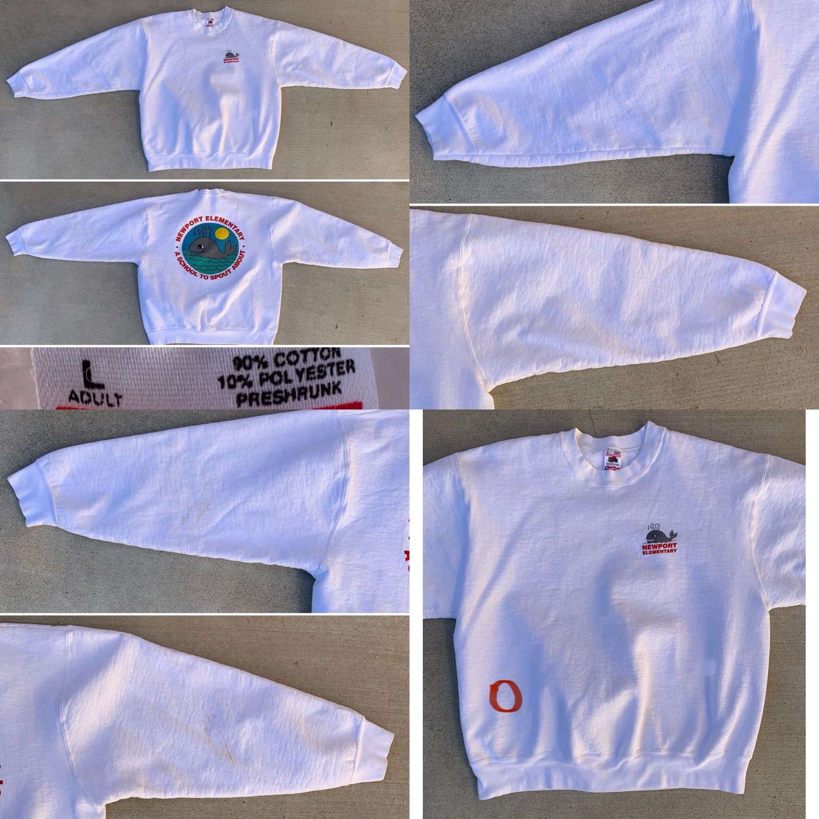 Fruit Of The Loom VINTAGE Newport Elementary A School To Spout About Sweatshirt Whale Graphic Sz L Sweatshirt Size US L / EU 52-54 / 3 - 9 Thumbnail
