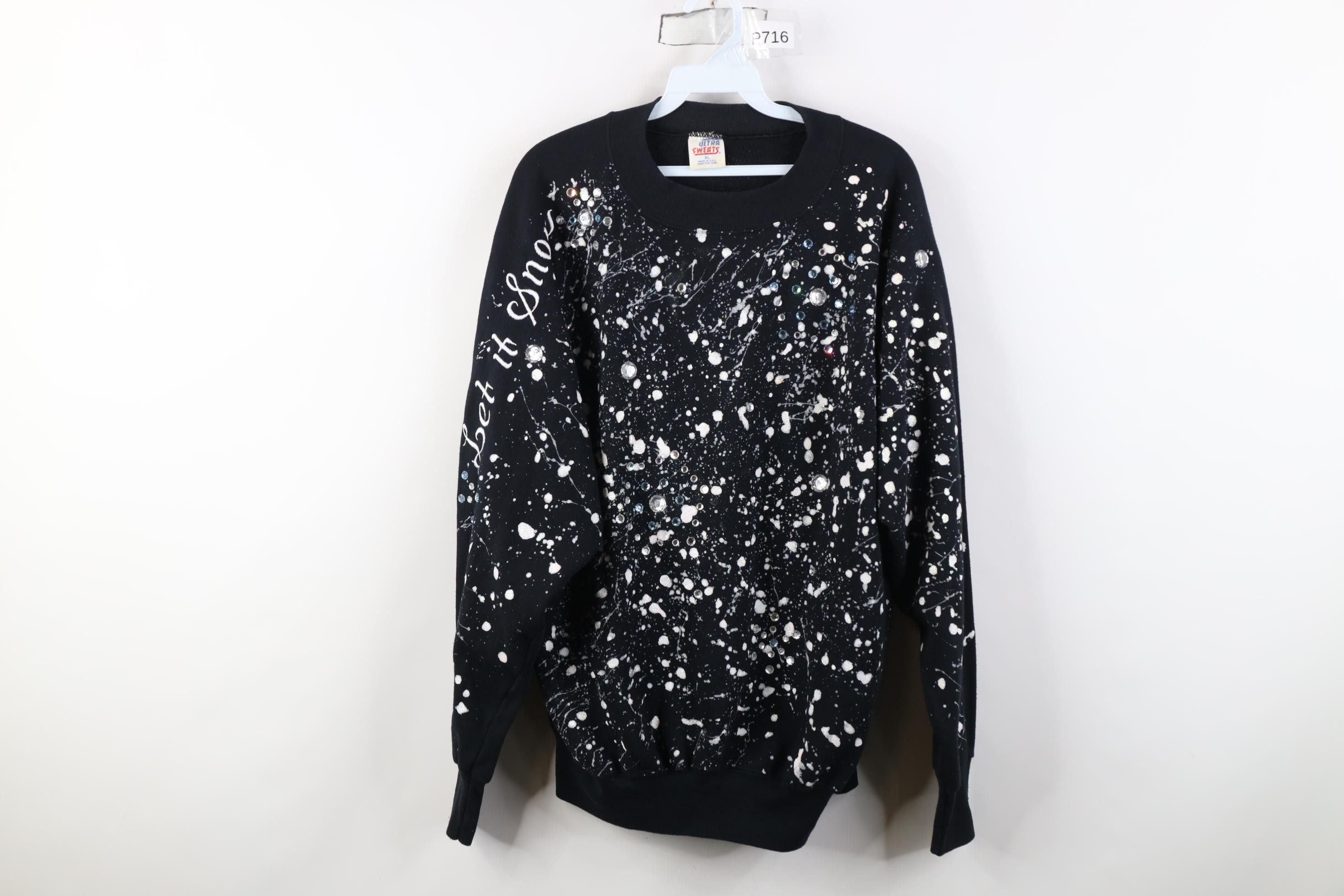 Vintage Vintage 90s Rhinestoned Snow Glitter Glue Sweatshirt USA Size XL / US 12-14 / IT 48-50 - 1 Thumbnail