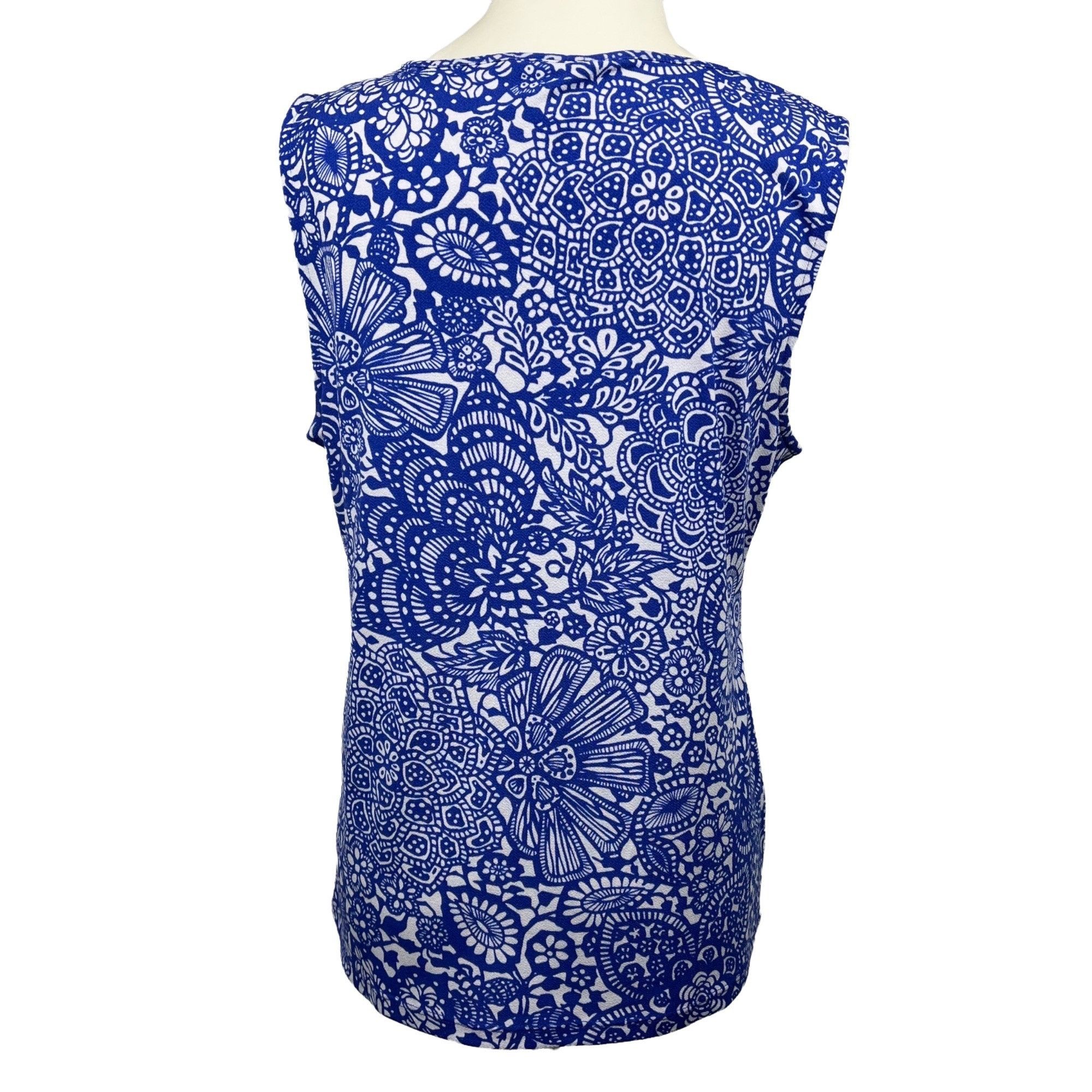 Ann Taylor Ann Taylor Blue Floral Print Sleeveless Scoop-Neck Top Size Size M / US 6-8 / IT 42-44 - 3 Thumbnail