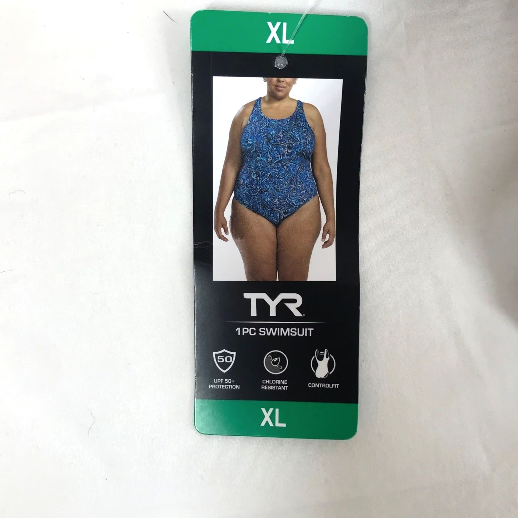 Vintage TYR One Piece Swimsuit Womens XL Blue Abstract Water Ripple UPF 50+ NEW Built-In Bra Racerback Batik Pattern Size ONE SIZE - 7 Thumbnail