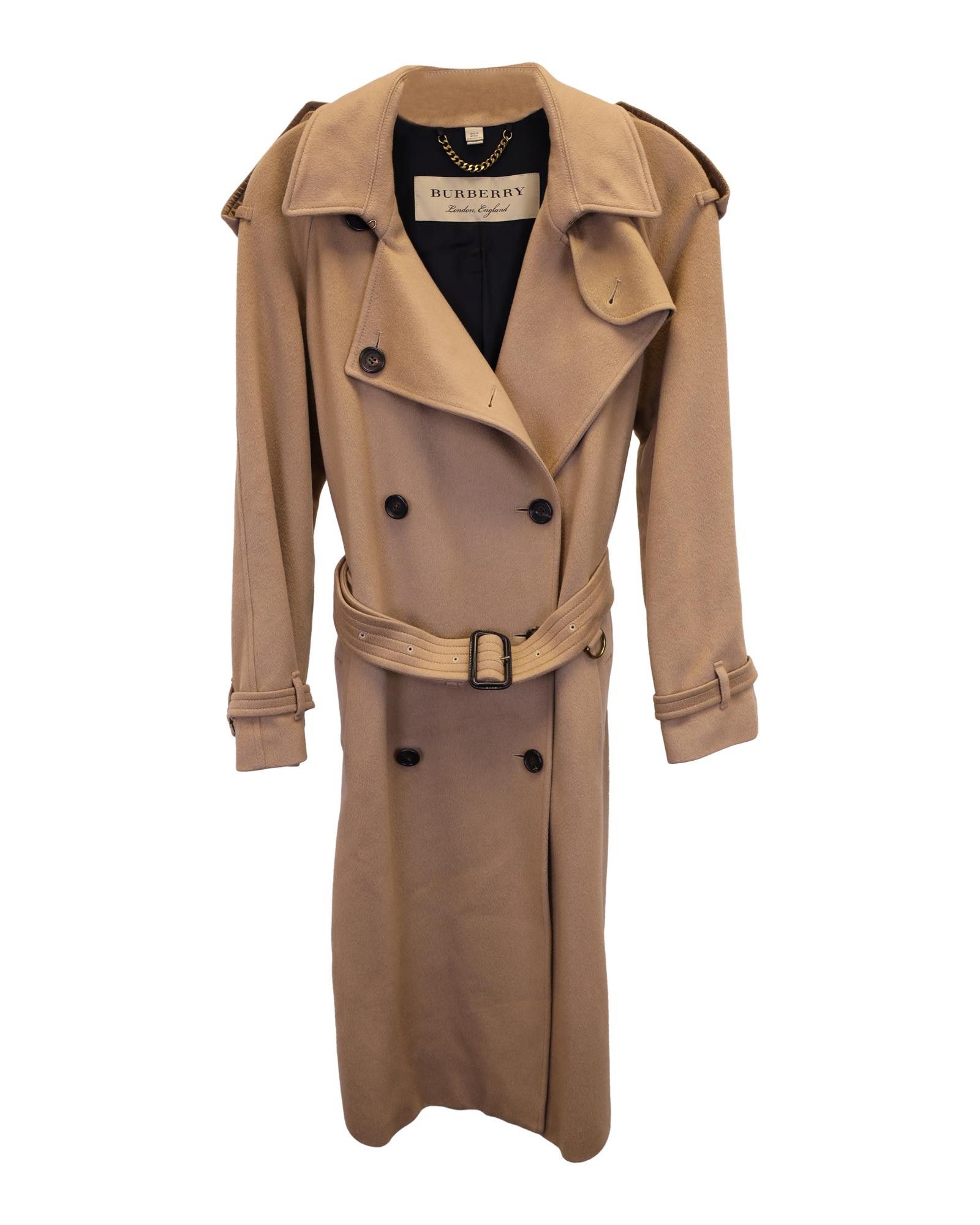 image of Burberry Double-Breasted Trench Coat In Beige Cupro in Brown/Beige, Women's (Size XS)