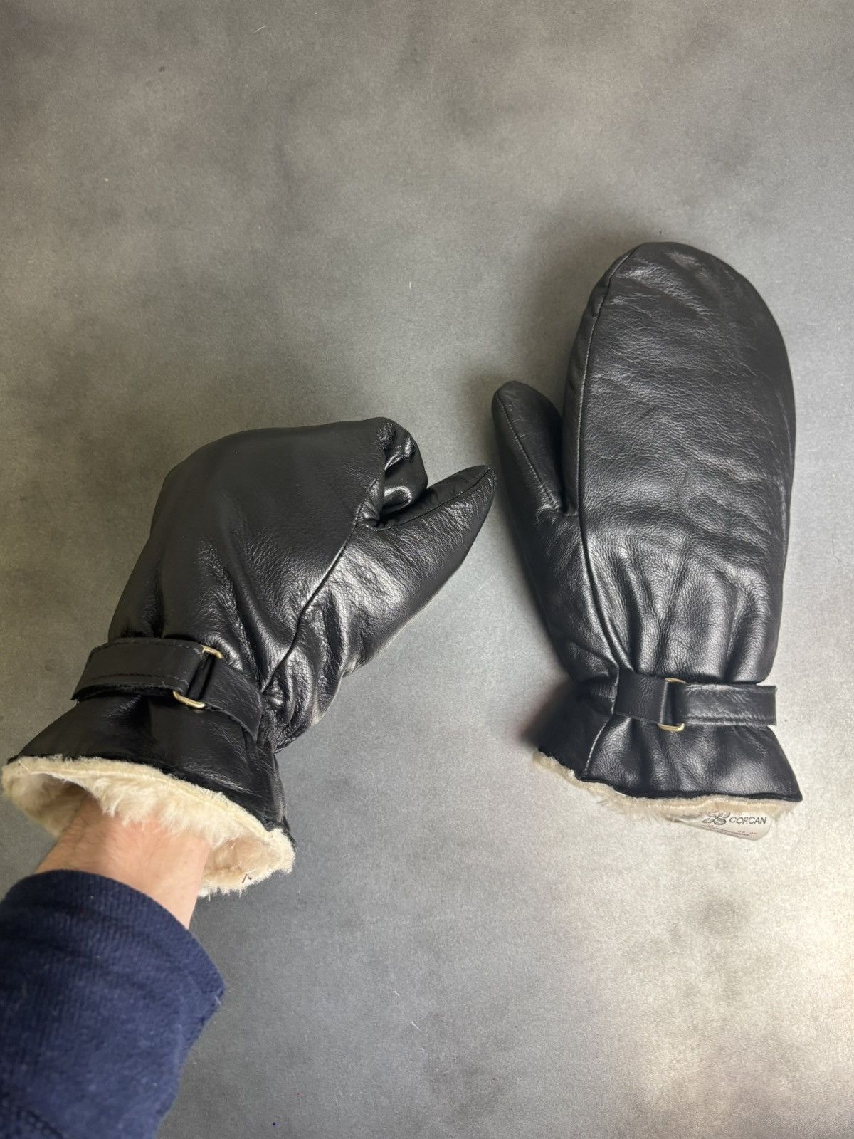 Vintage 1980s Prison Guard Mittens Vintage Shearling Mitts Leather Size ONE SIZE - 13 Thumbnail