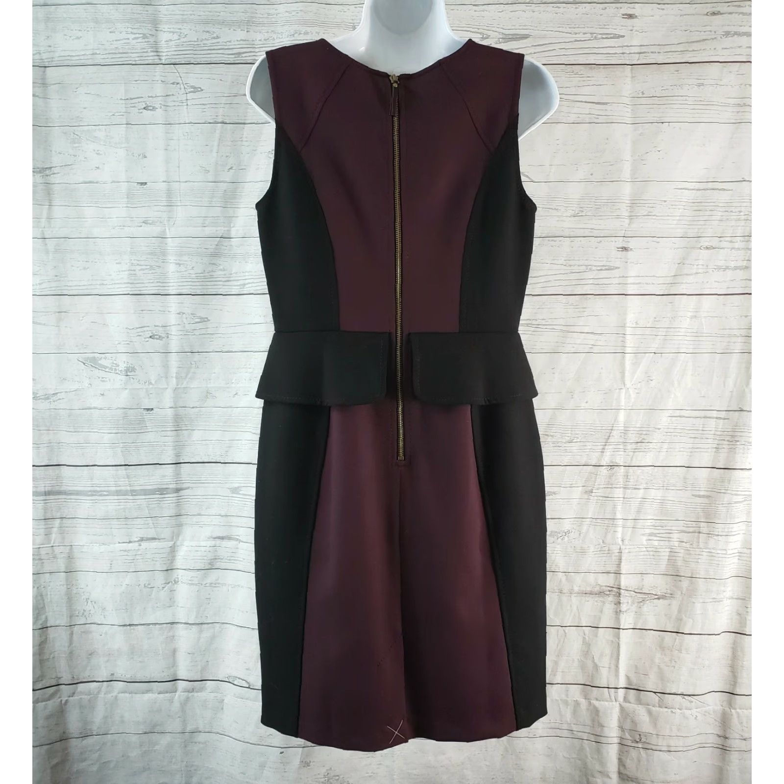 Loft Ann Taylor LOFT Dress Womens Sz 6 Black Burgundy Sleeveless Ponte Knit Size M / US 6-8 / IT 42-44 - 4 Thumbnail