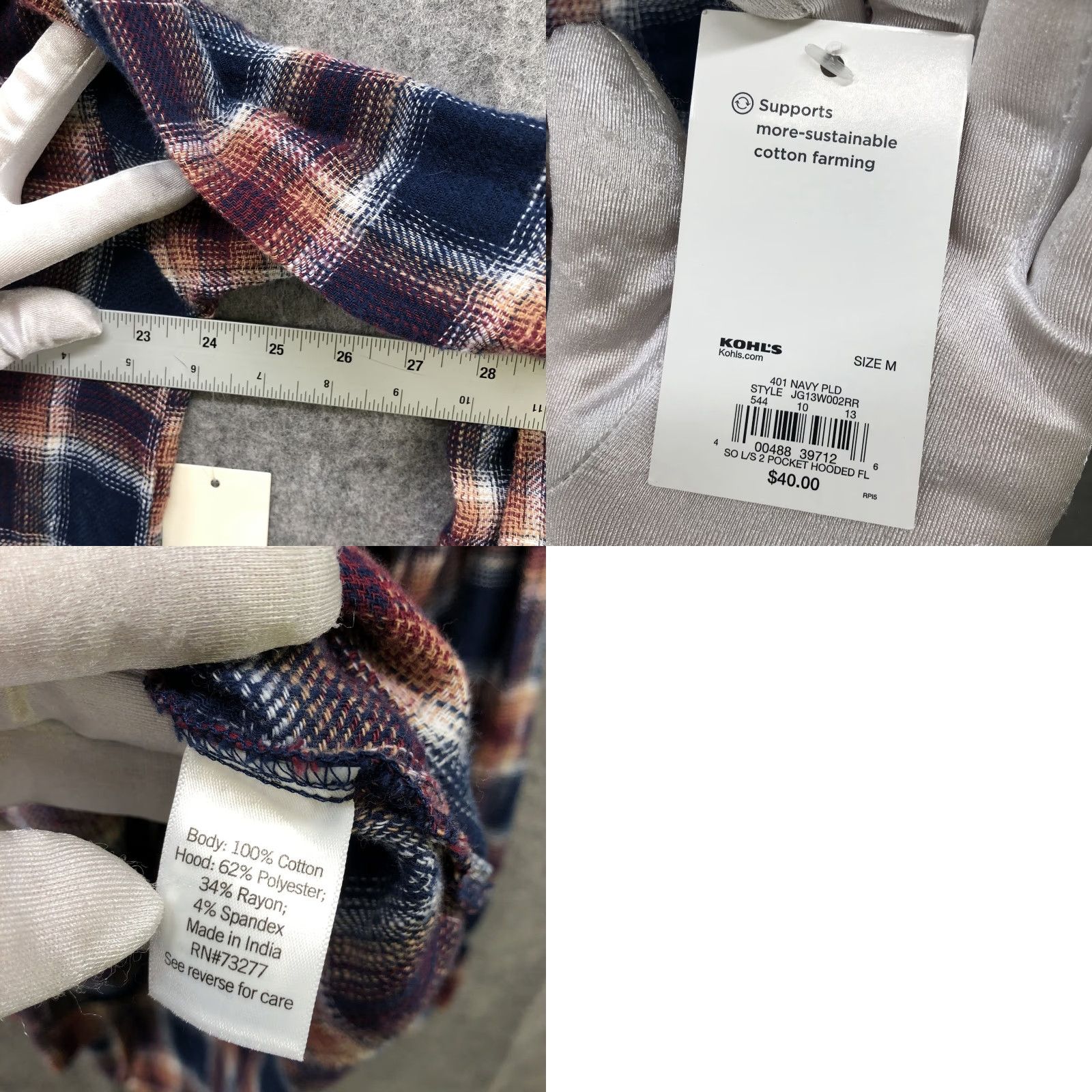 Kohl's NWT Kohl's So Boyfriend Hooded Flannel Shirt Womens Juniors M Blue Relaxed Shirt Size M / US 6-8 / IT 42-44 - 8 Thumbnail