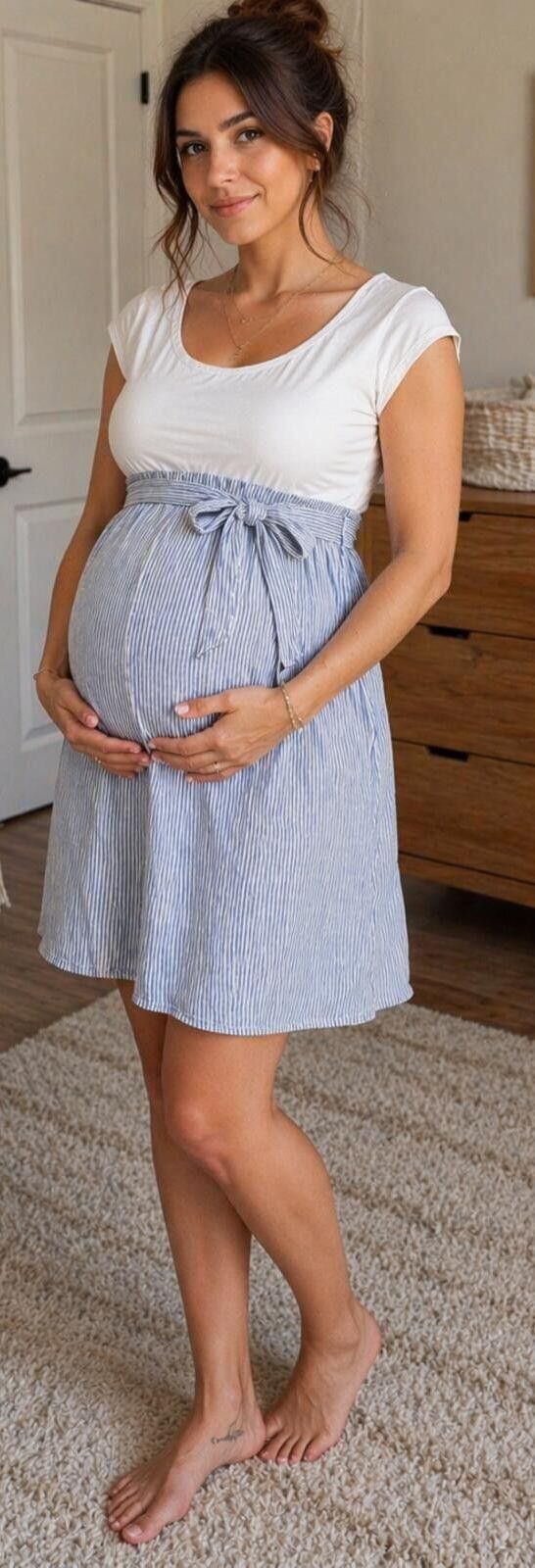 Other Maternal America Casual Maternity Dress Blue White Striped Size S / US 4 / IT 40 - 1 Thumbnail
